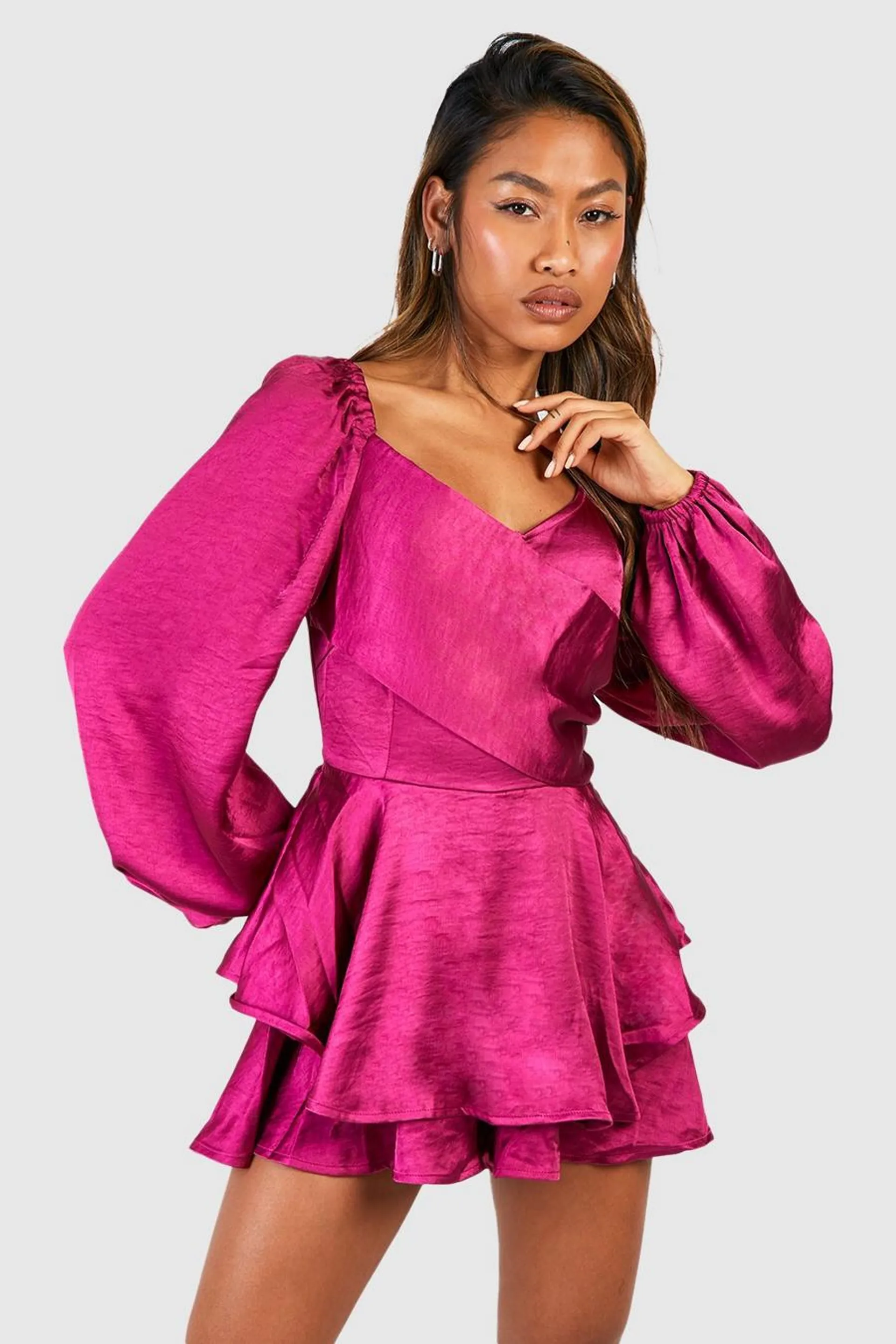 Satin Ruffle Wrap Playsuit