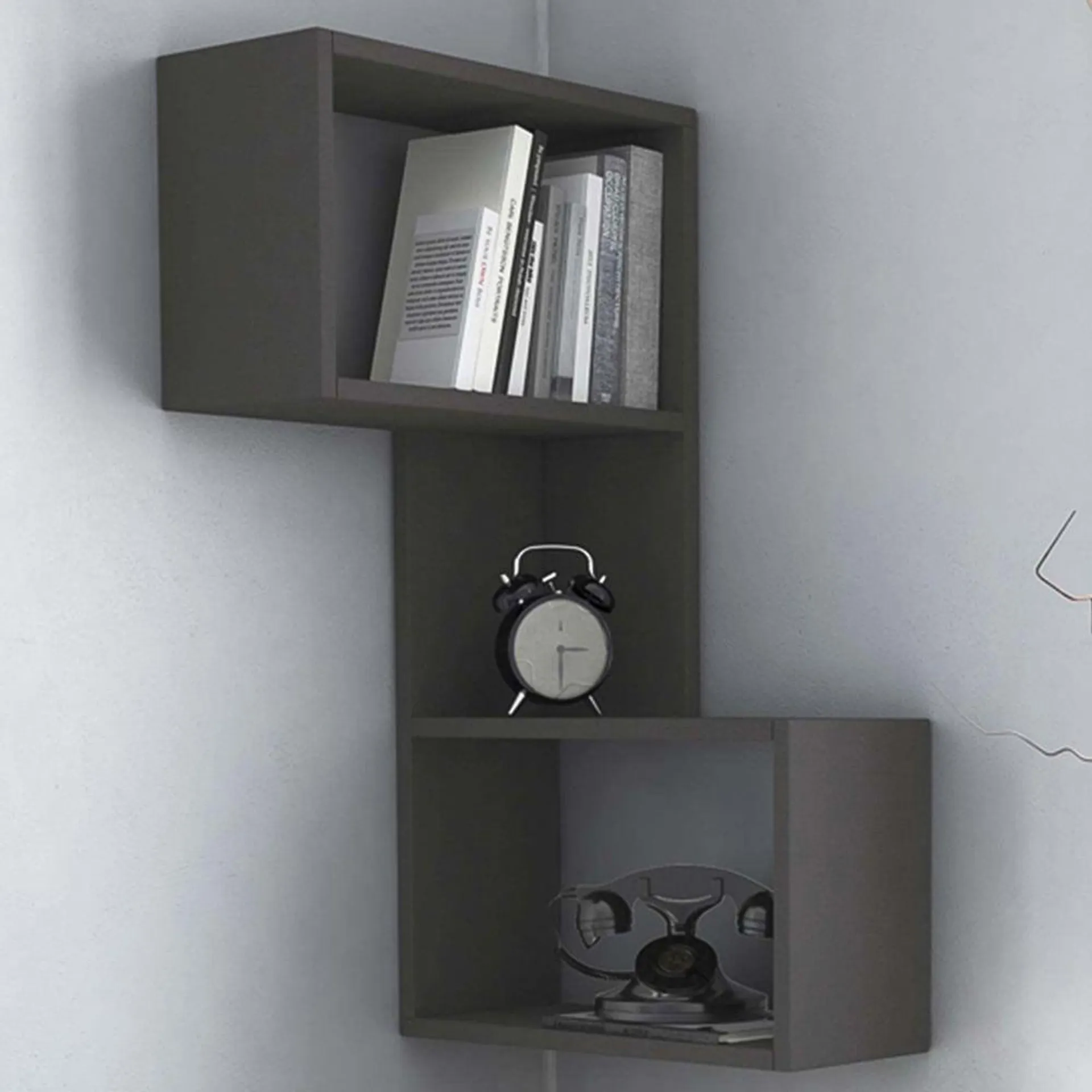 Decortie Part 3 Shelf Anthracite Wall Mounted Corner Shelf