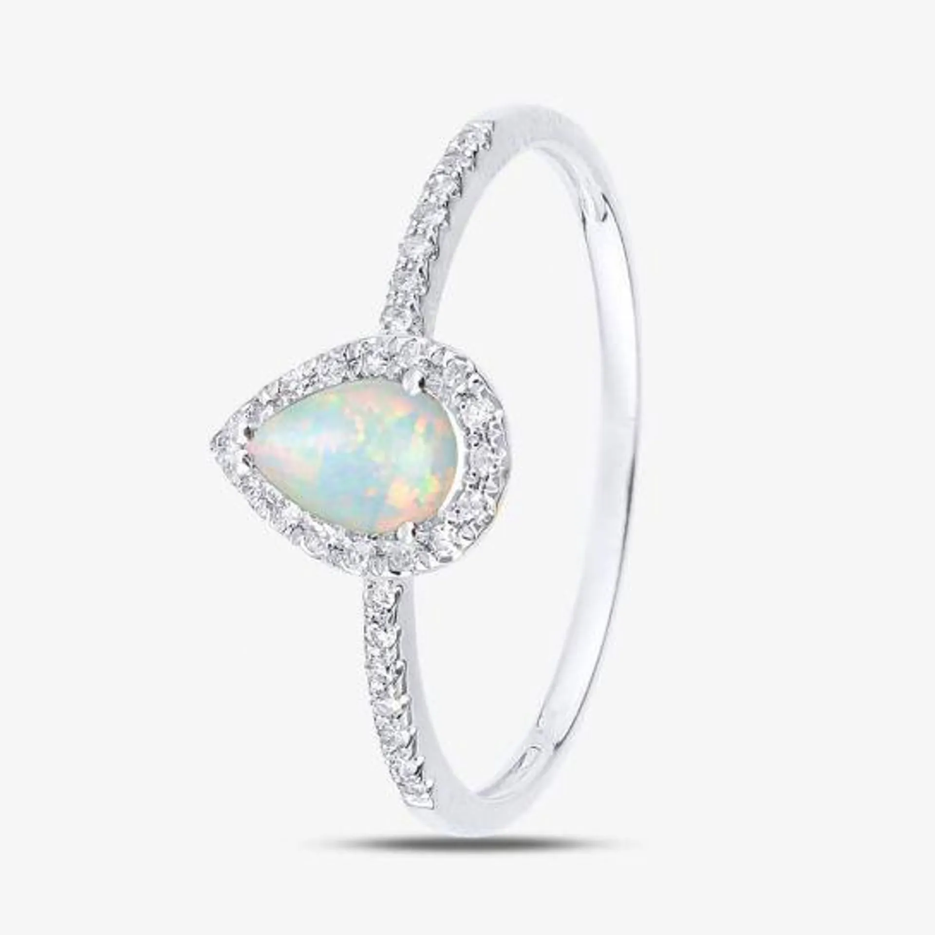 9ct White Gold Opal & 0.10ct Diamond Pear Cluster Ring DR1606WOP