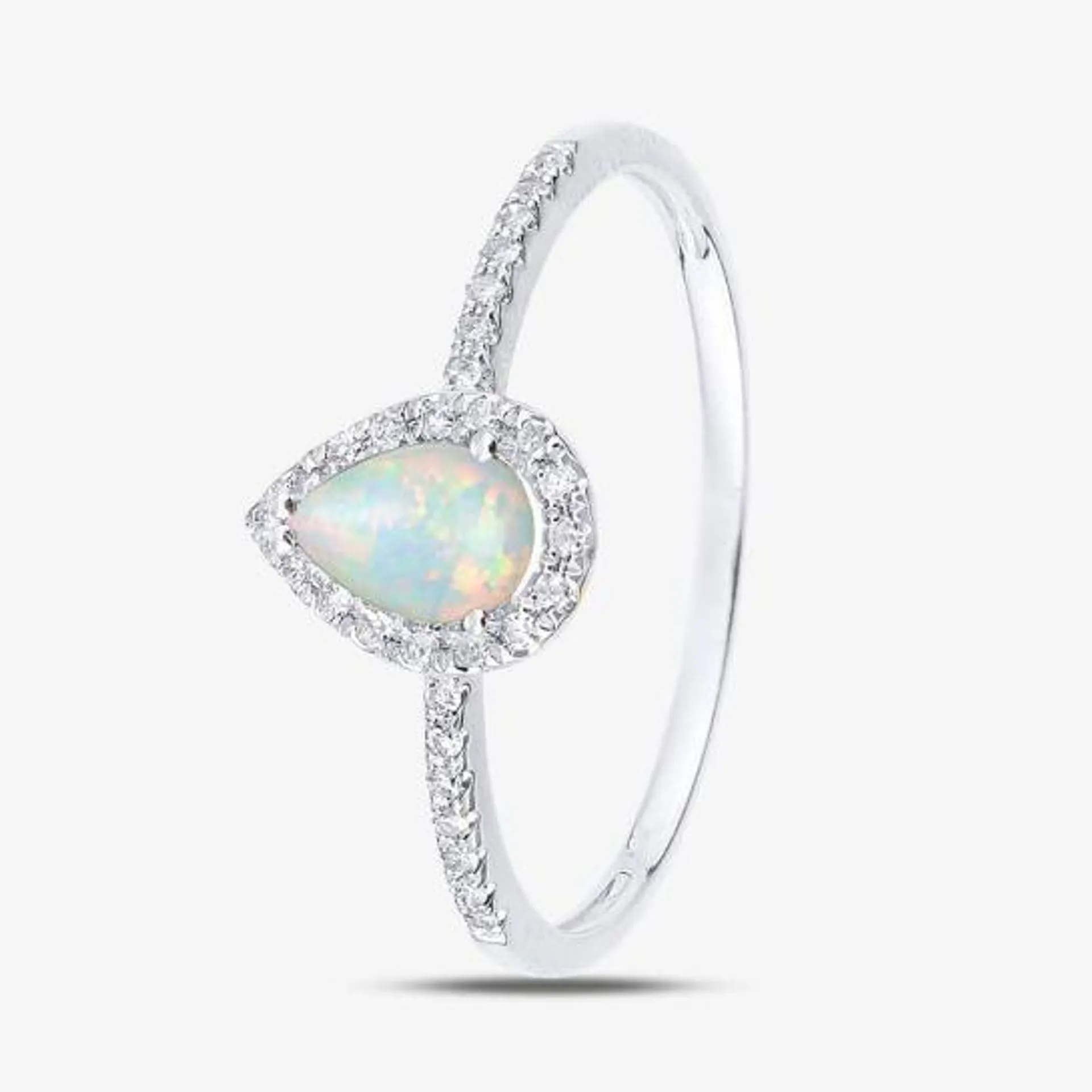 9ct White Gold Opal & 0.10ct Diamond Pear Cluster Ring