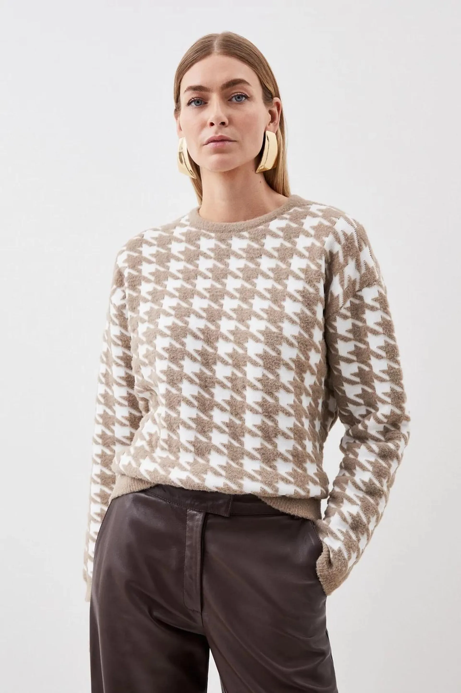 Boucle Jacquard Dogtooth Knit Jumper