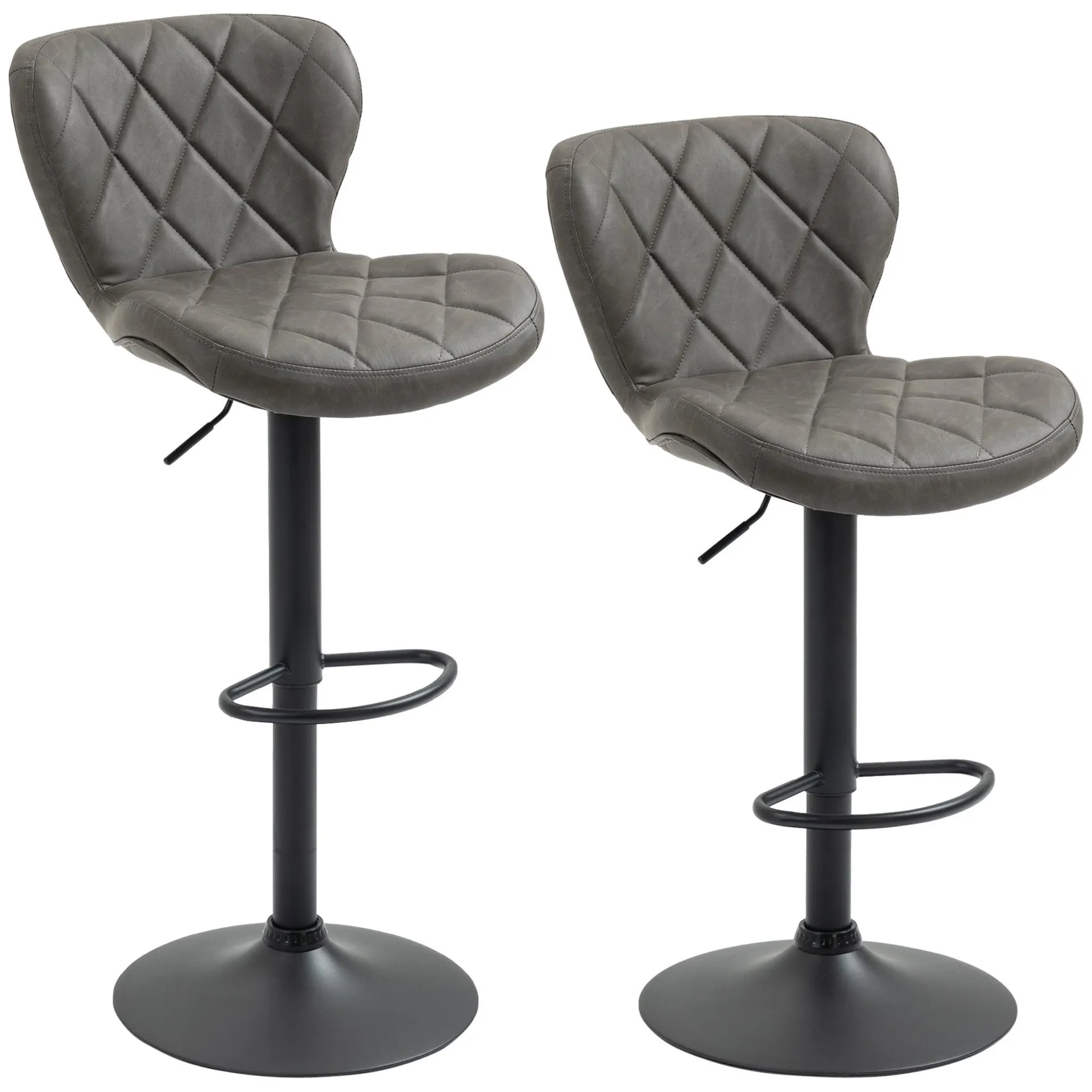 HOMCOM Adjustable Height Bar Stools Set of 2, Swivel Barstools Dark Grey