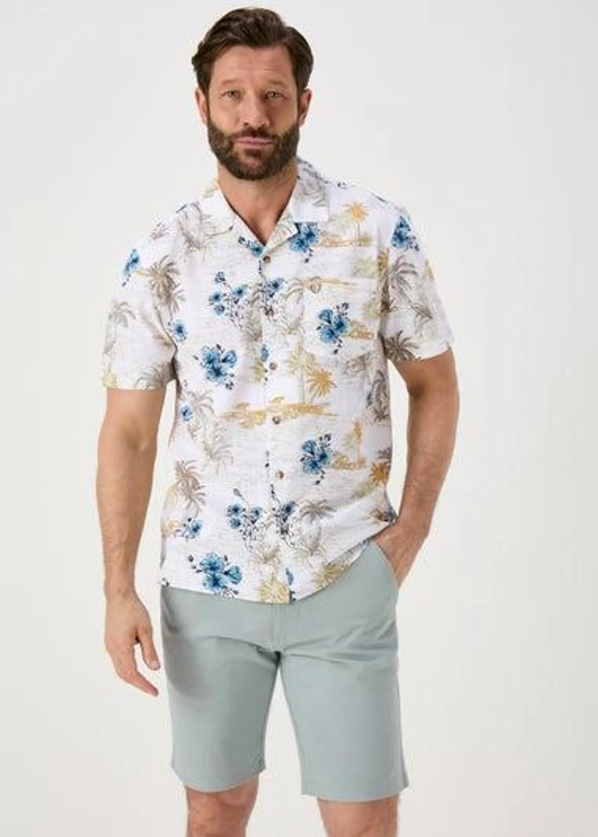 Lincoln Ecru Island Print Shirt