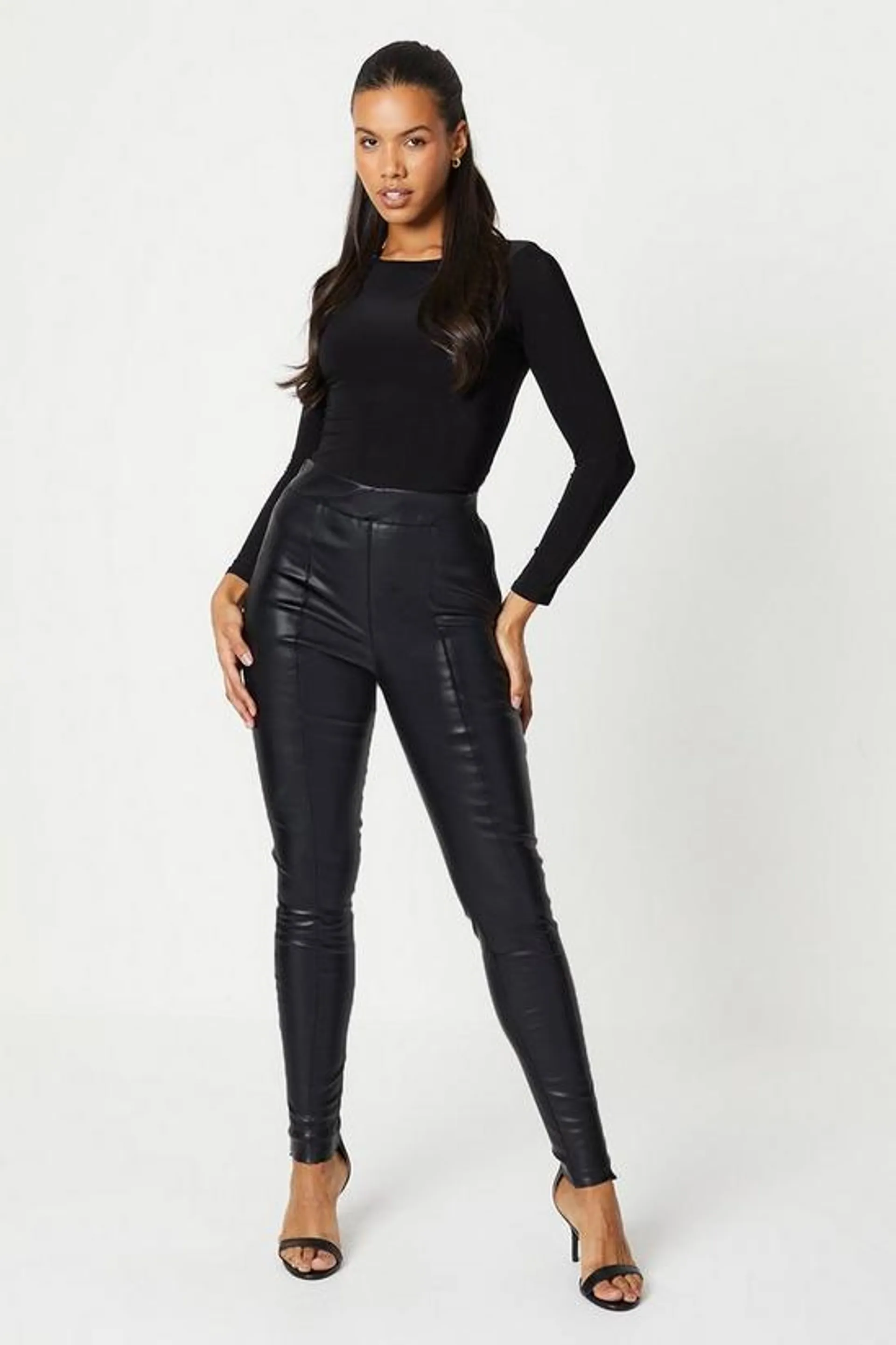 Tall Faux Leather Seam Detail Legging