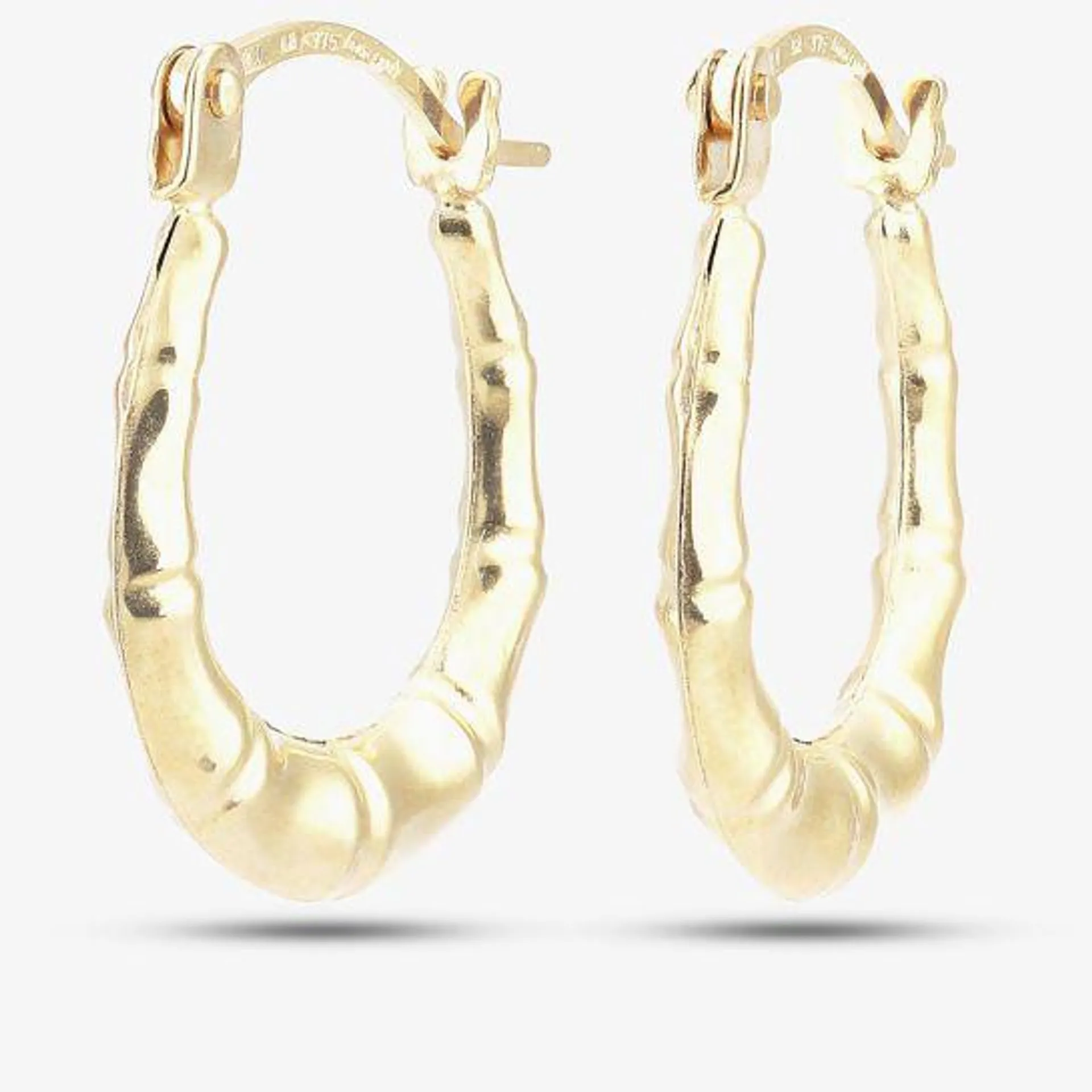 9ct Yellow Gold Small Patterned Oval Hoop Earrings UER127Y