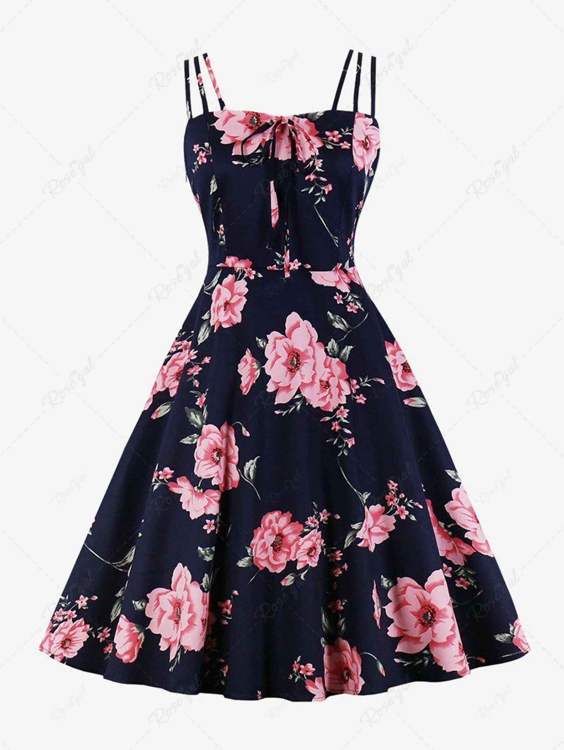 Plus Size Flowers Leaf Print Tie Ruched Back Vintage Dress - 3xl