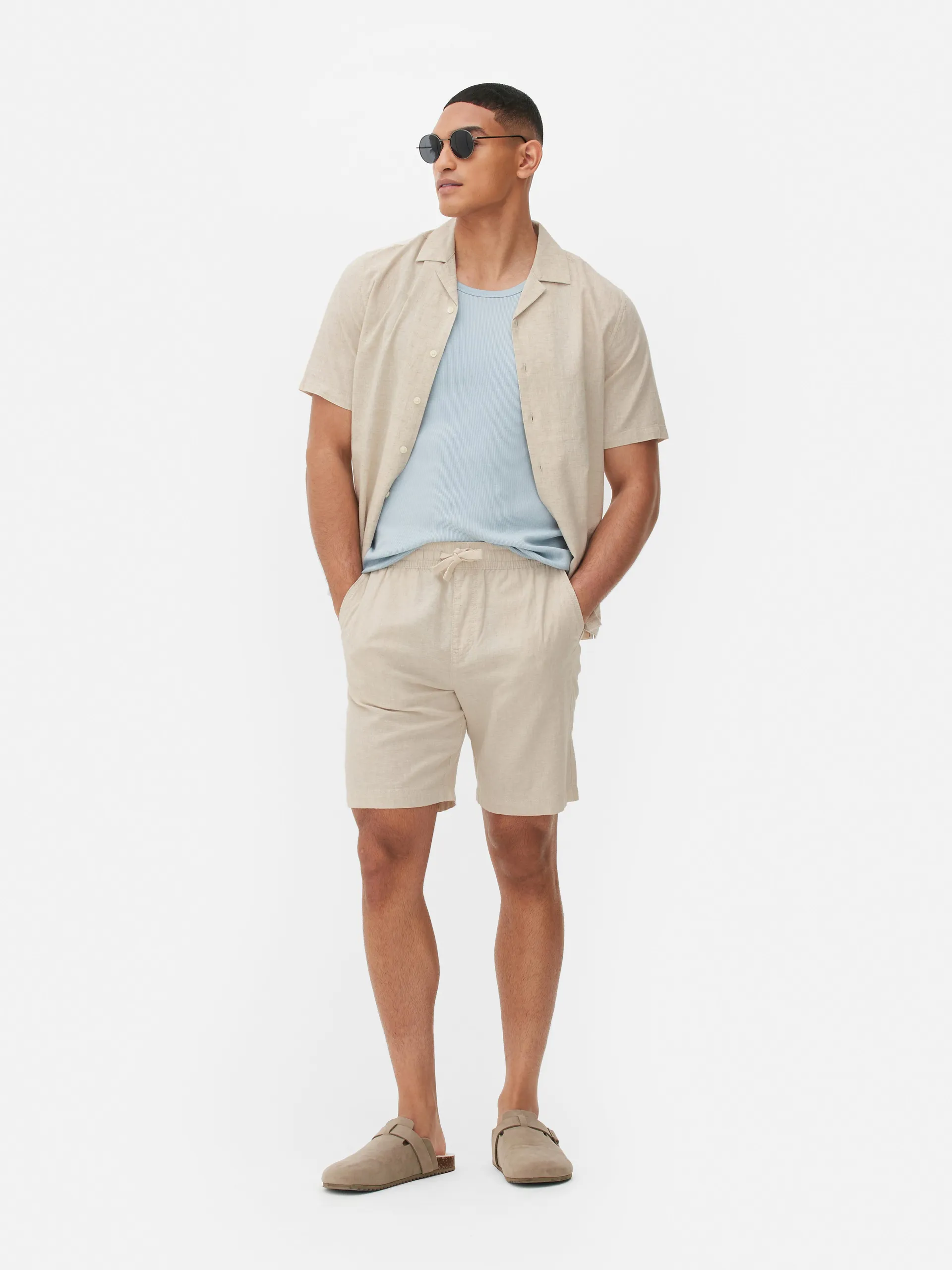 Linen Blend Drawstring Shorts