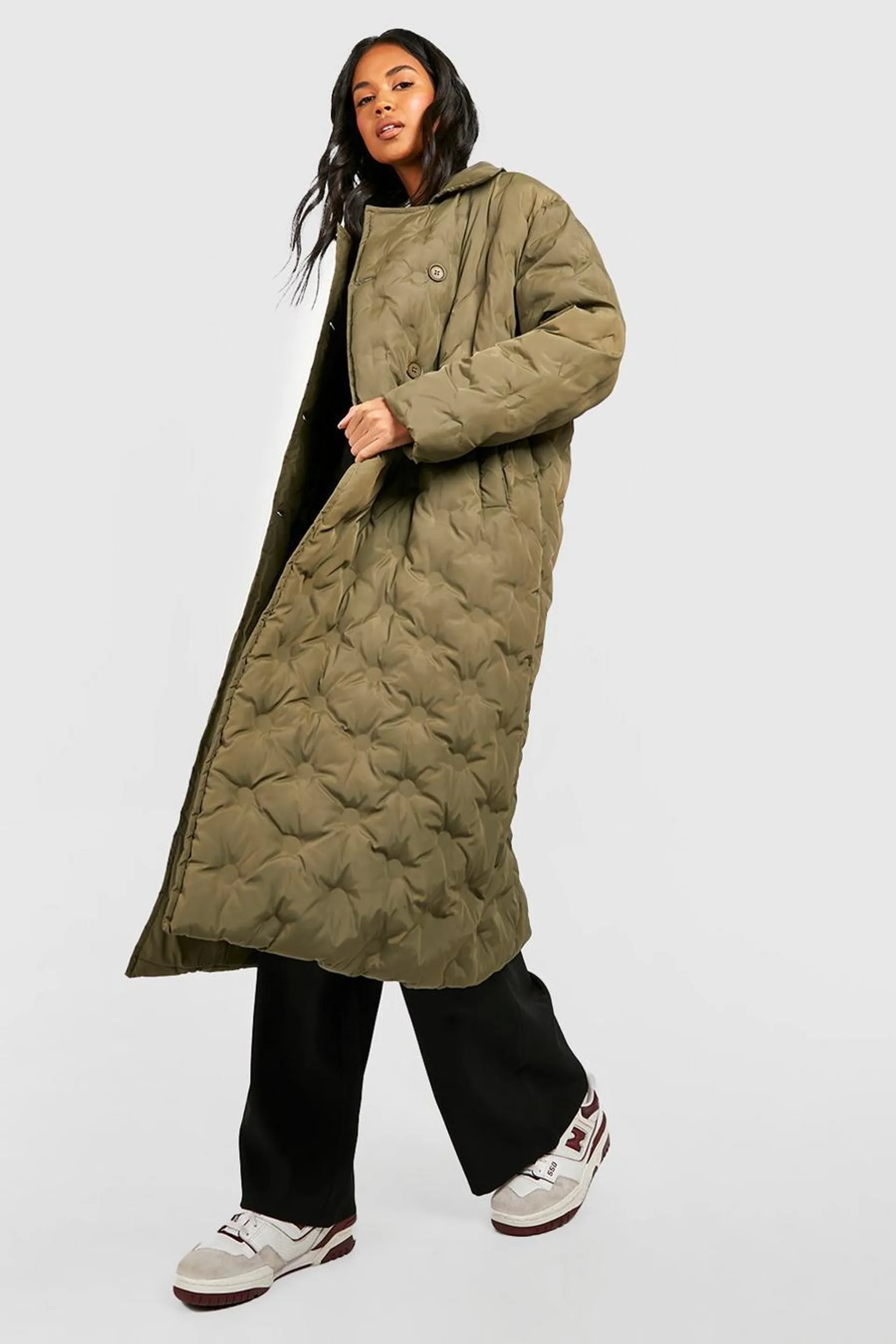 Quilt Detail Longline Puffer Coat