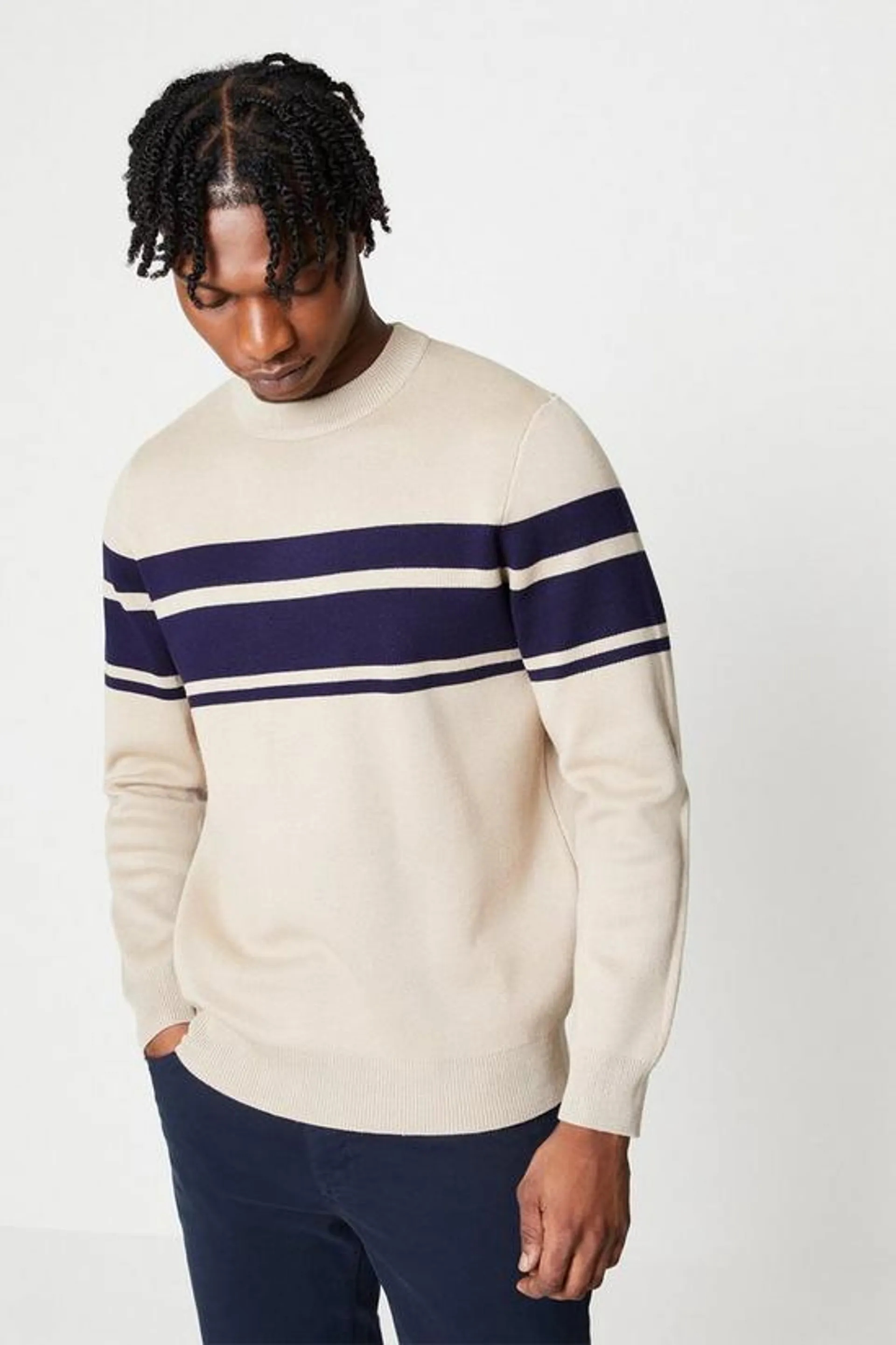 Placement Stripe Jacquard Crew Knit