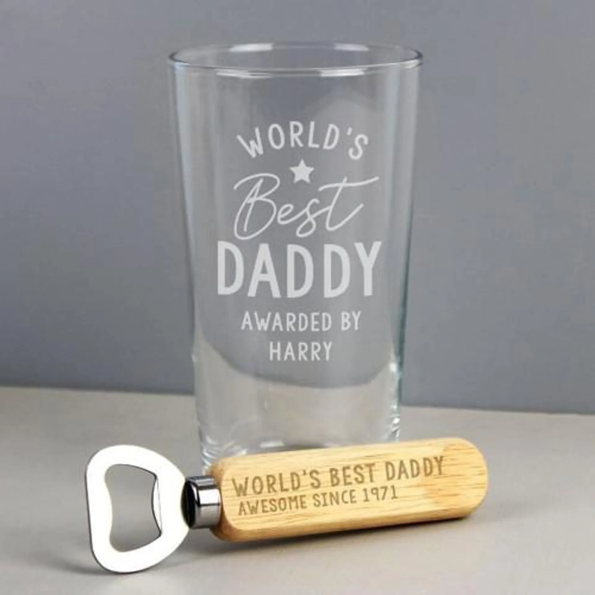 Personalised “World’s Best” Pint Glass and Bottle Opener