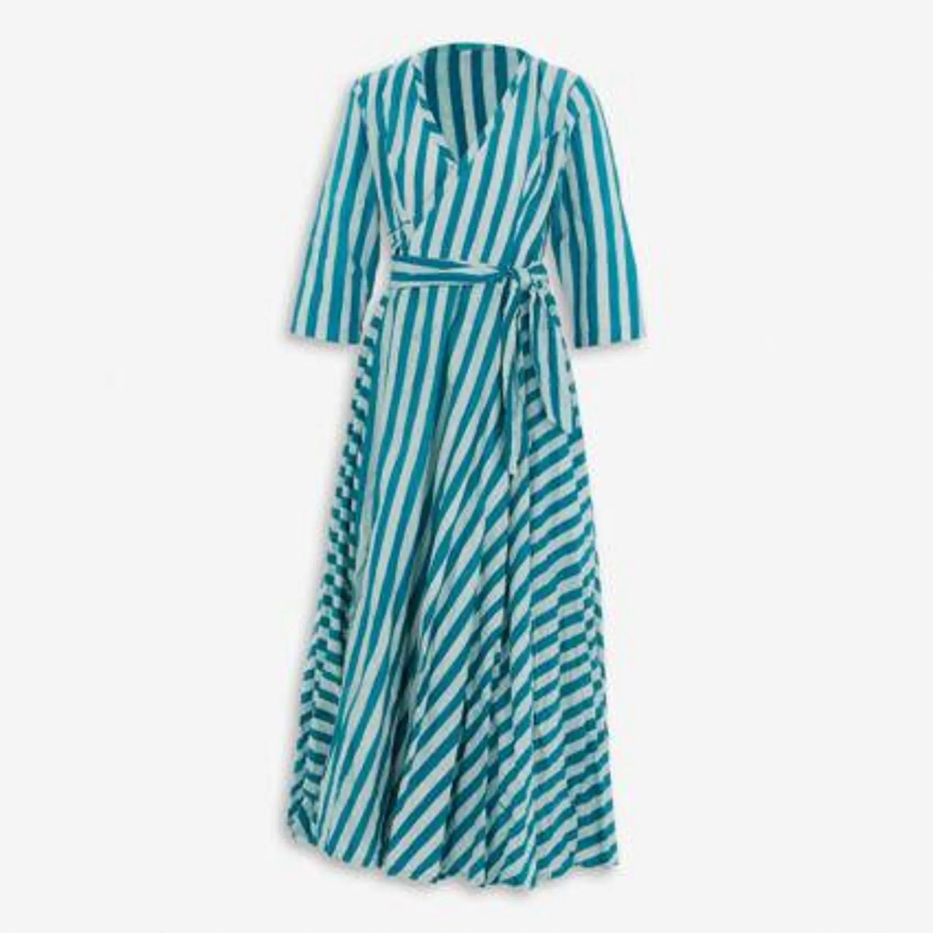 Blue Striped Wrap Maxi Dress
