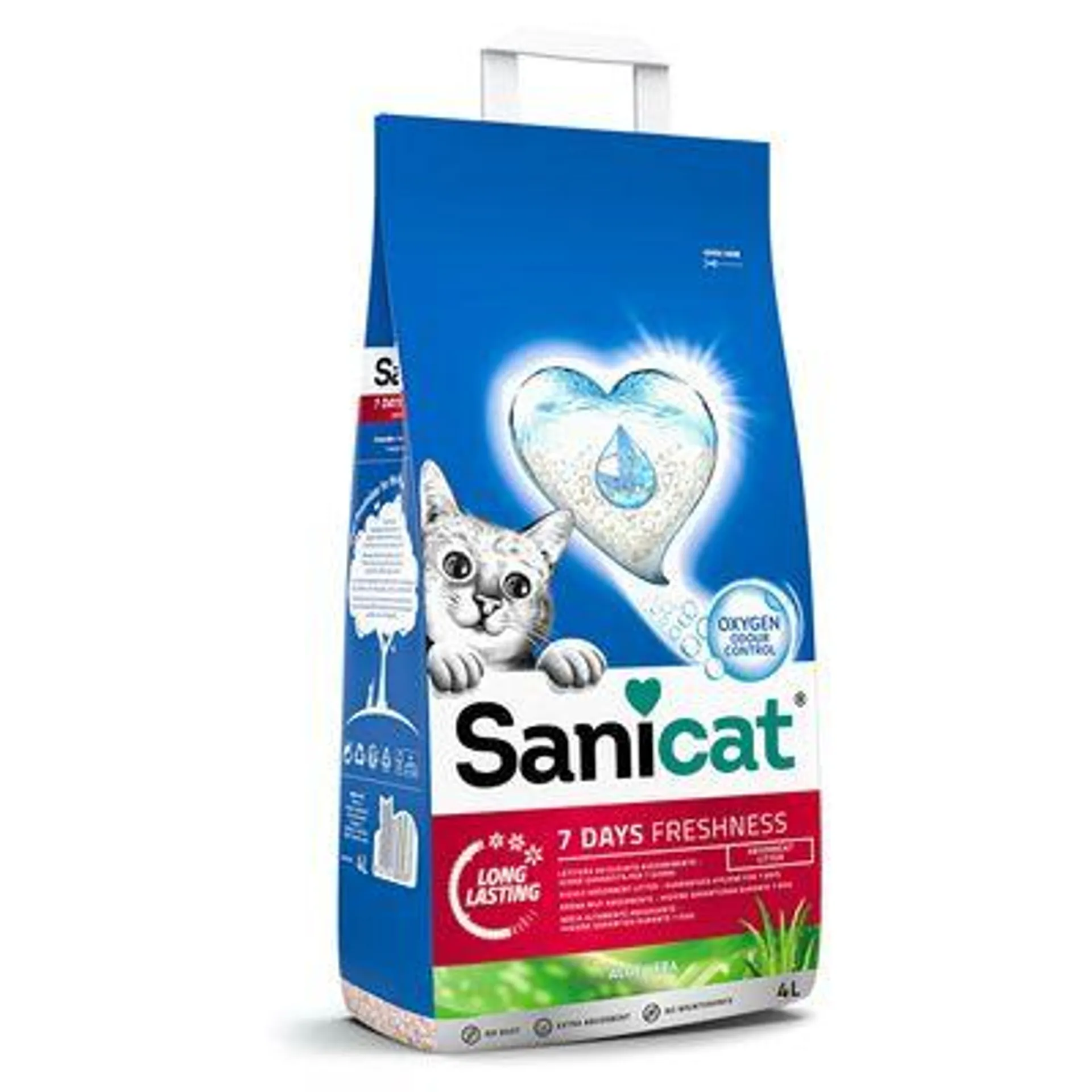 5 x 4l Sanicat 7 Days Freshness Aloe Vera Cat Litter 4 + 1 Free! *