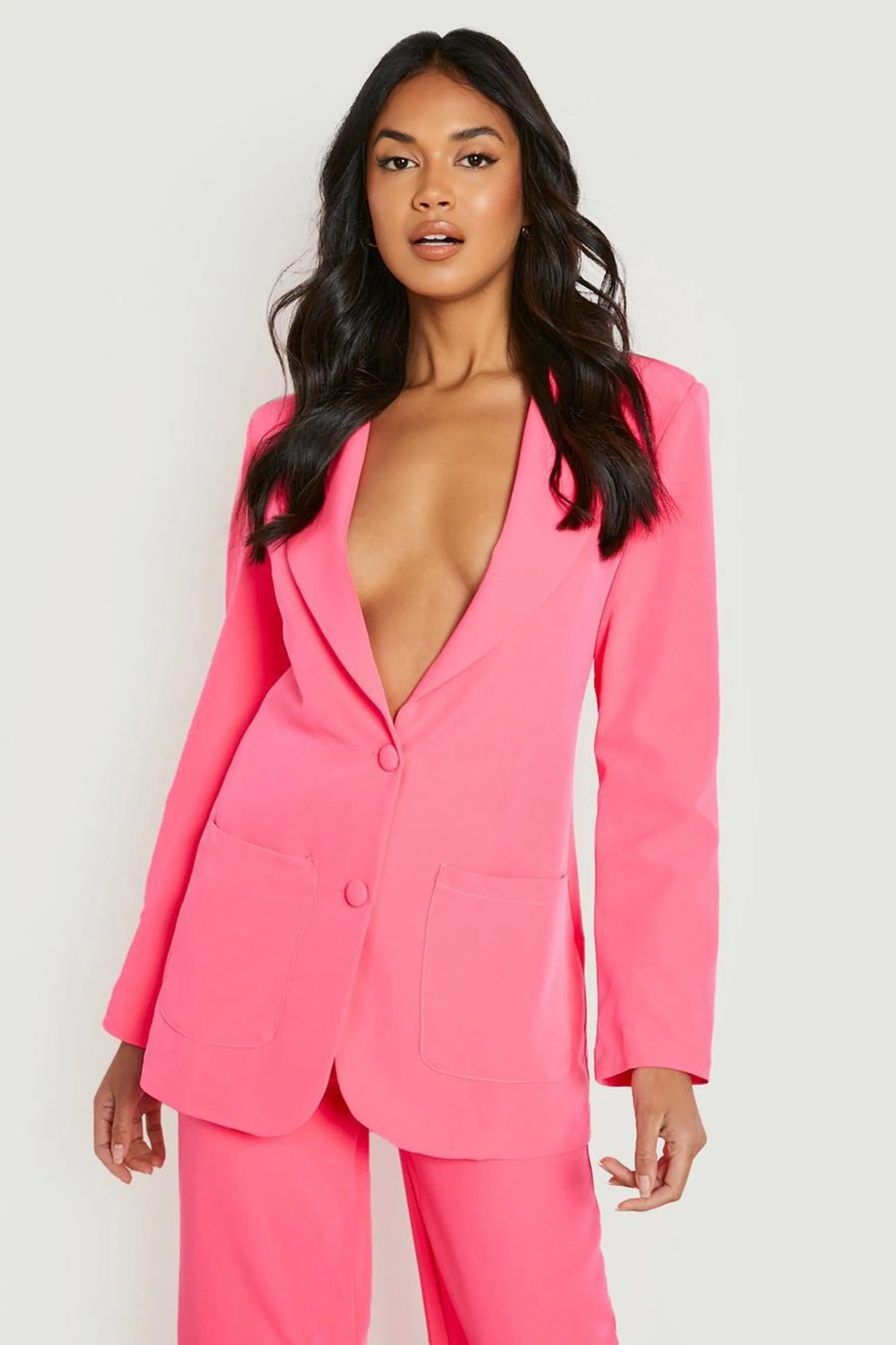 Neon Plunge Front Fitted Tailored Blazer
