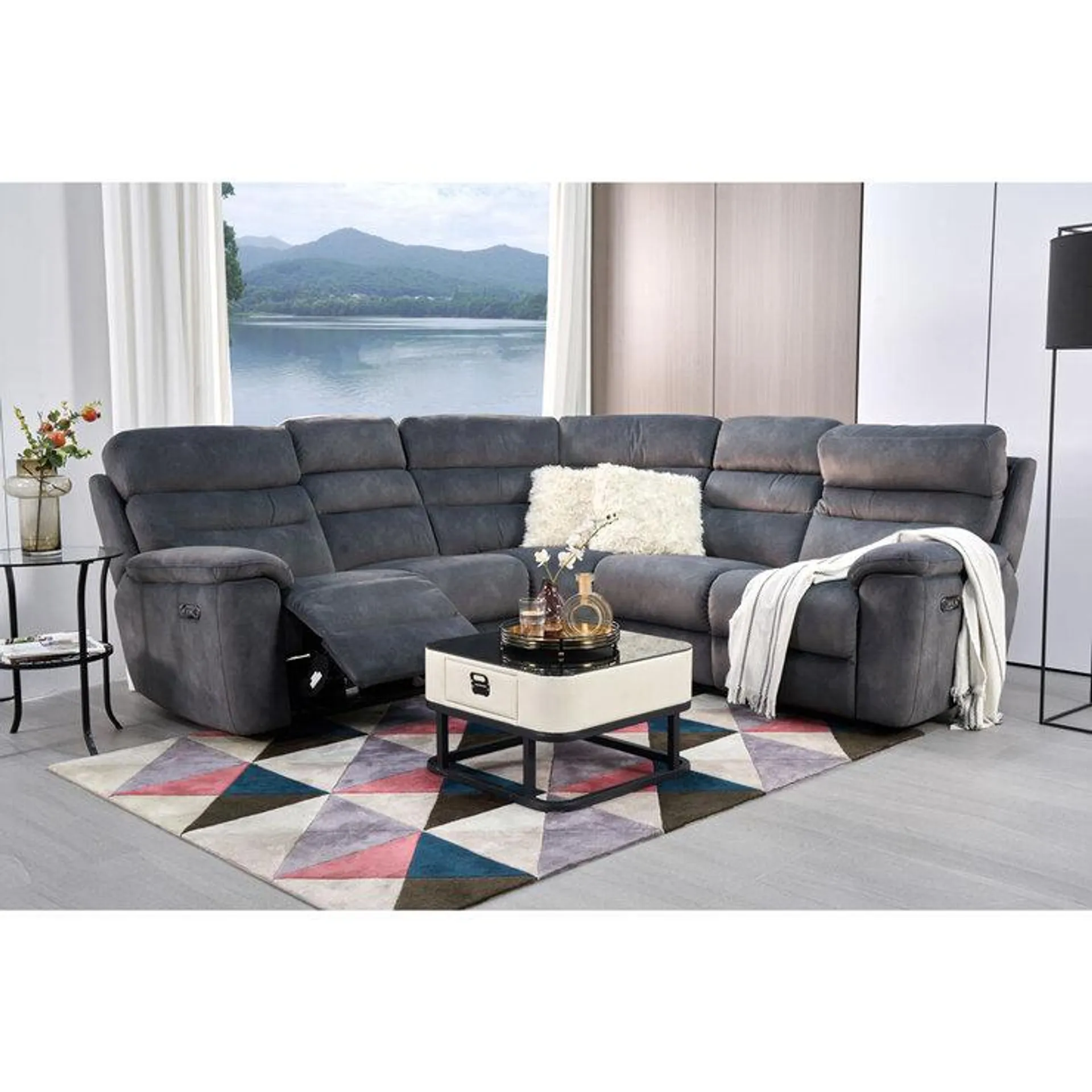 Ellis Grey Fabric Power Reclining Sectional Sofa with Power Headrests