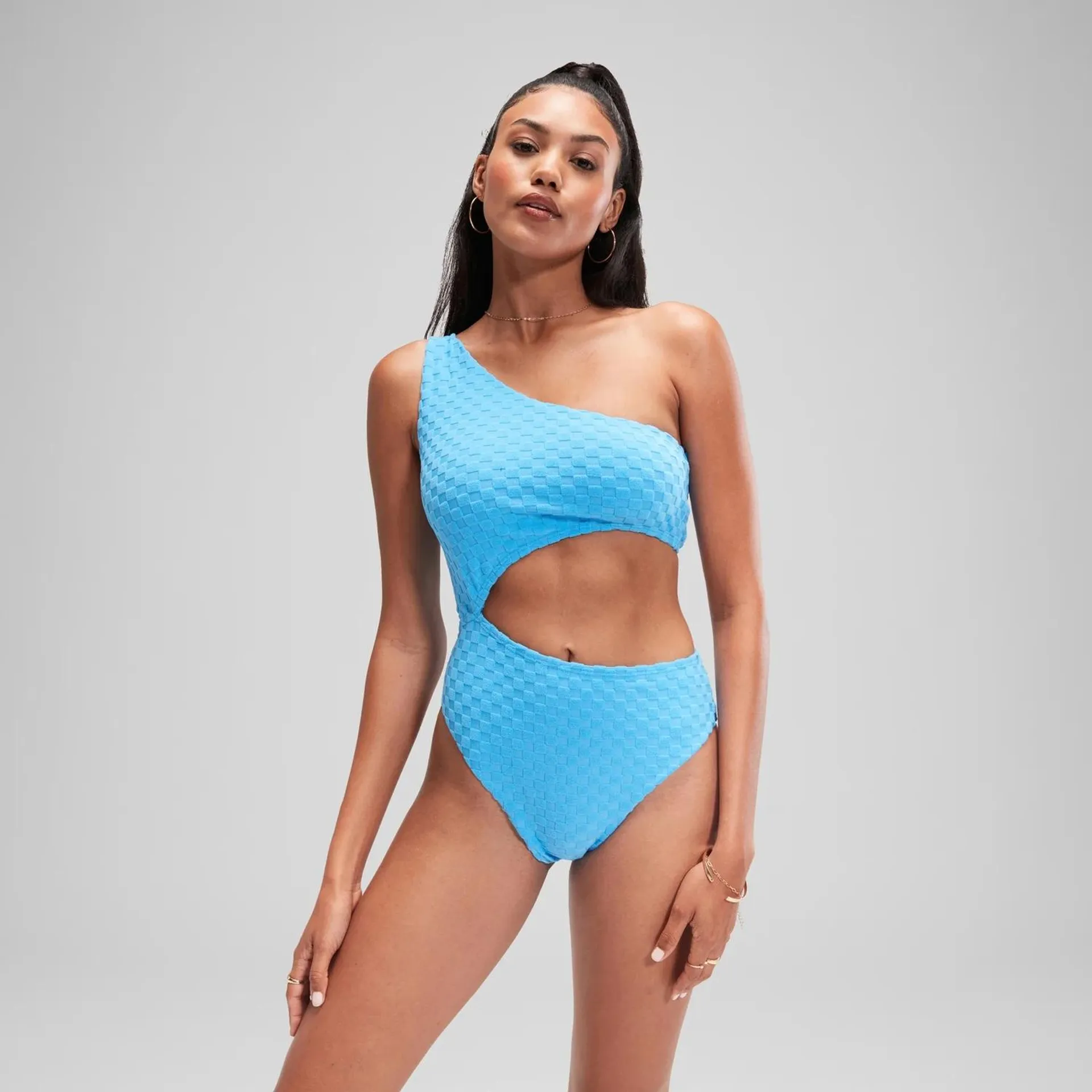 FLU3NTE Cut Out Asymmetric Swimsuit Blue