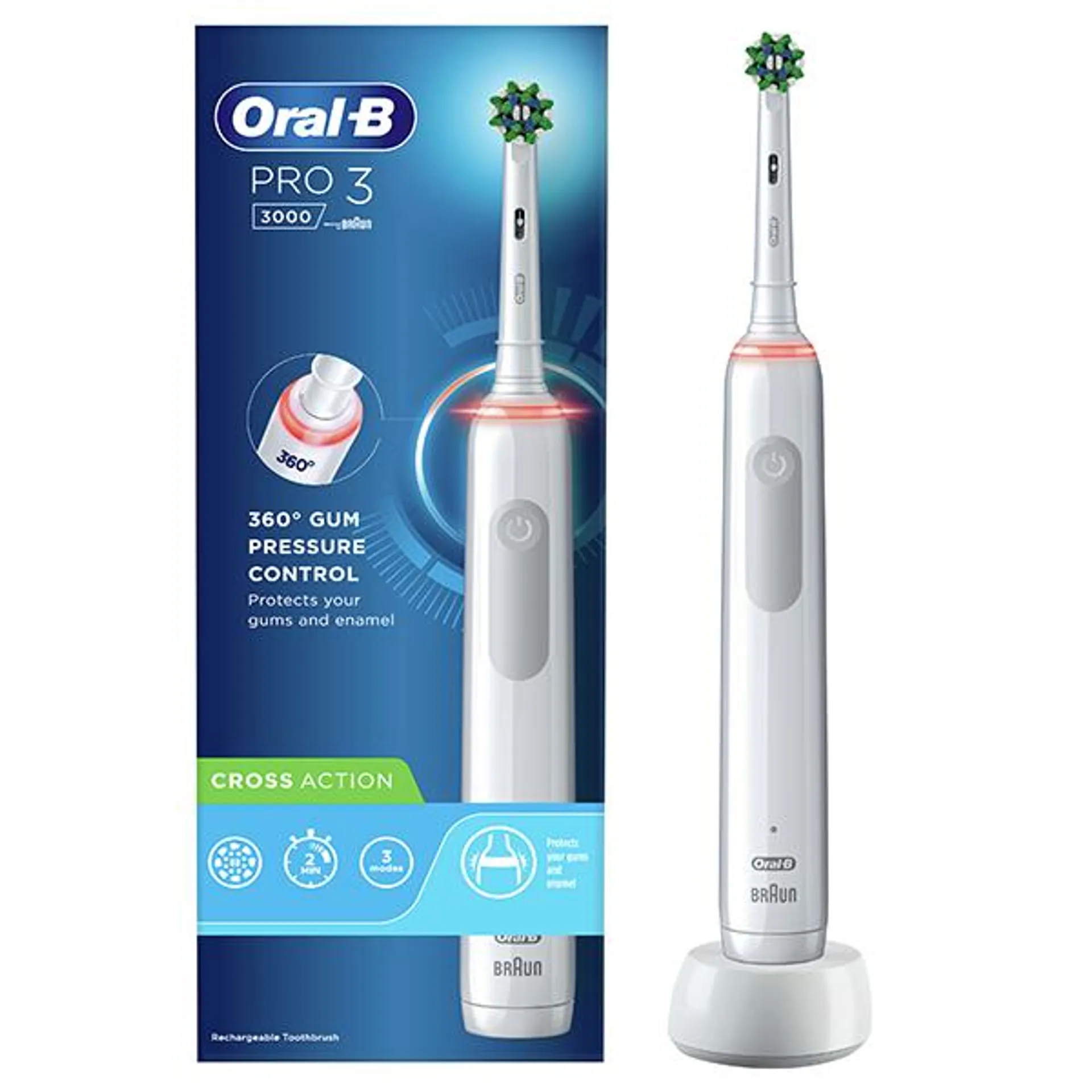 Oral-B Pro 3 3000 CrossAction White Electric Rechargeable Toothbrush