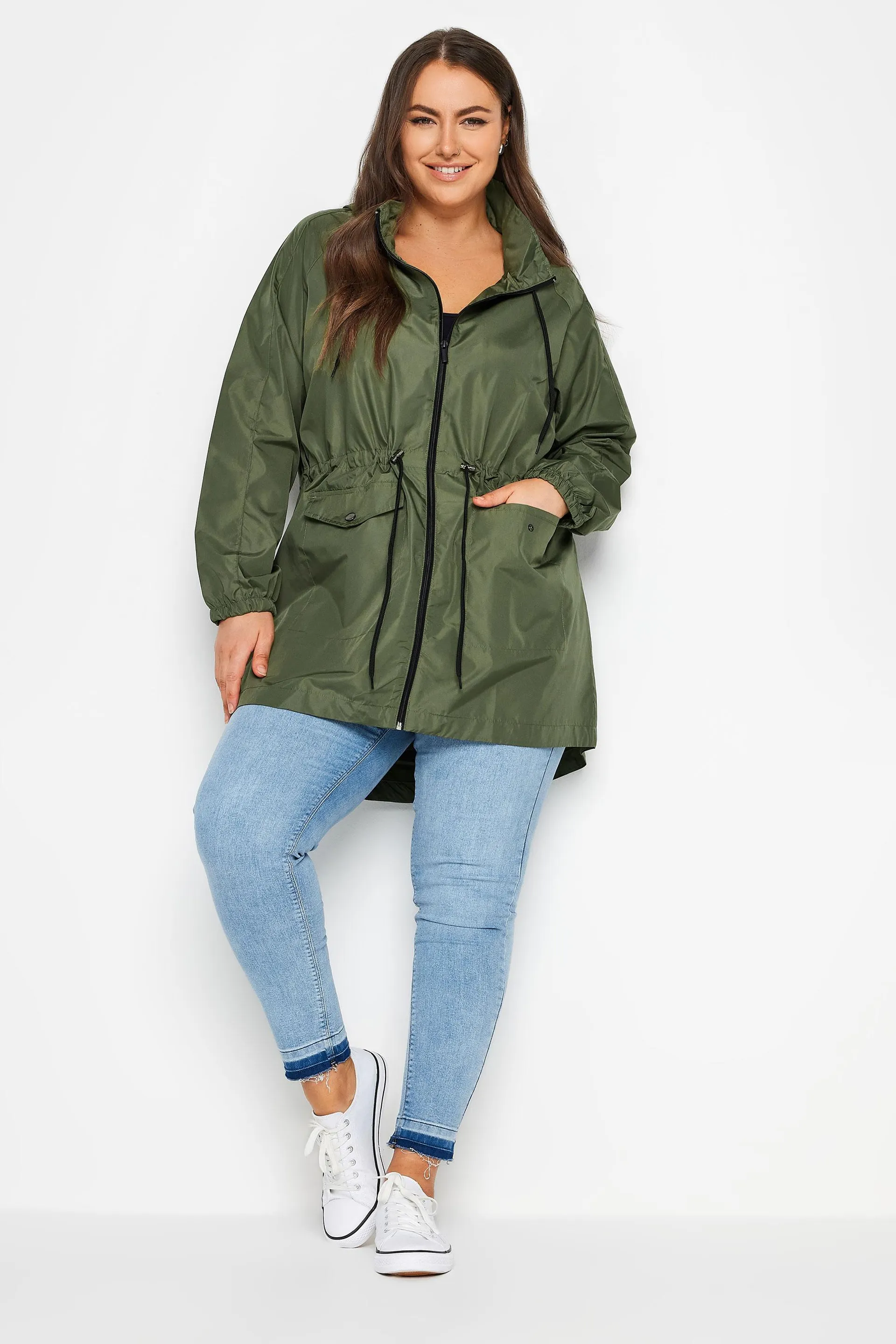 YOURS Curve Khaki Green Drawstring Lightweight Parka Jacket