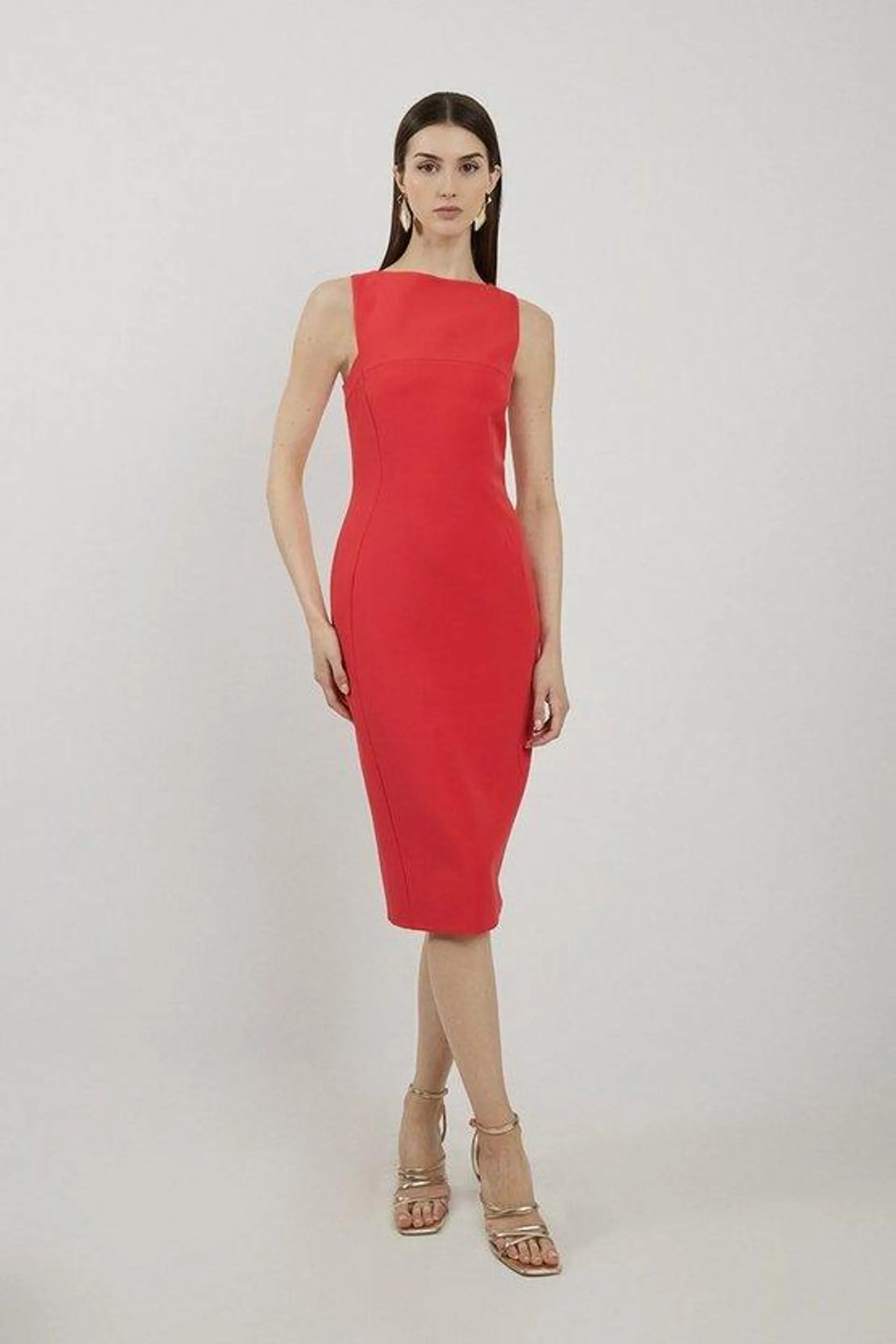 Stretch Crepe Panelled Tailored Midi Dress