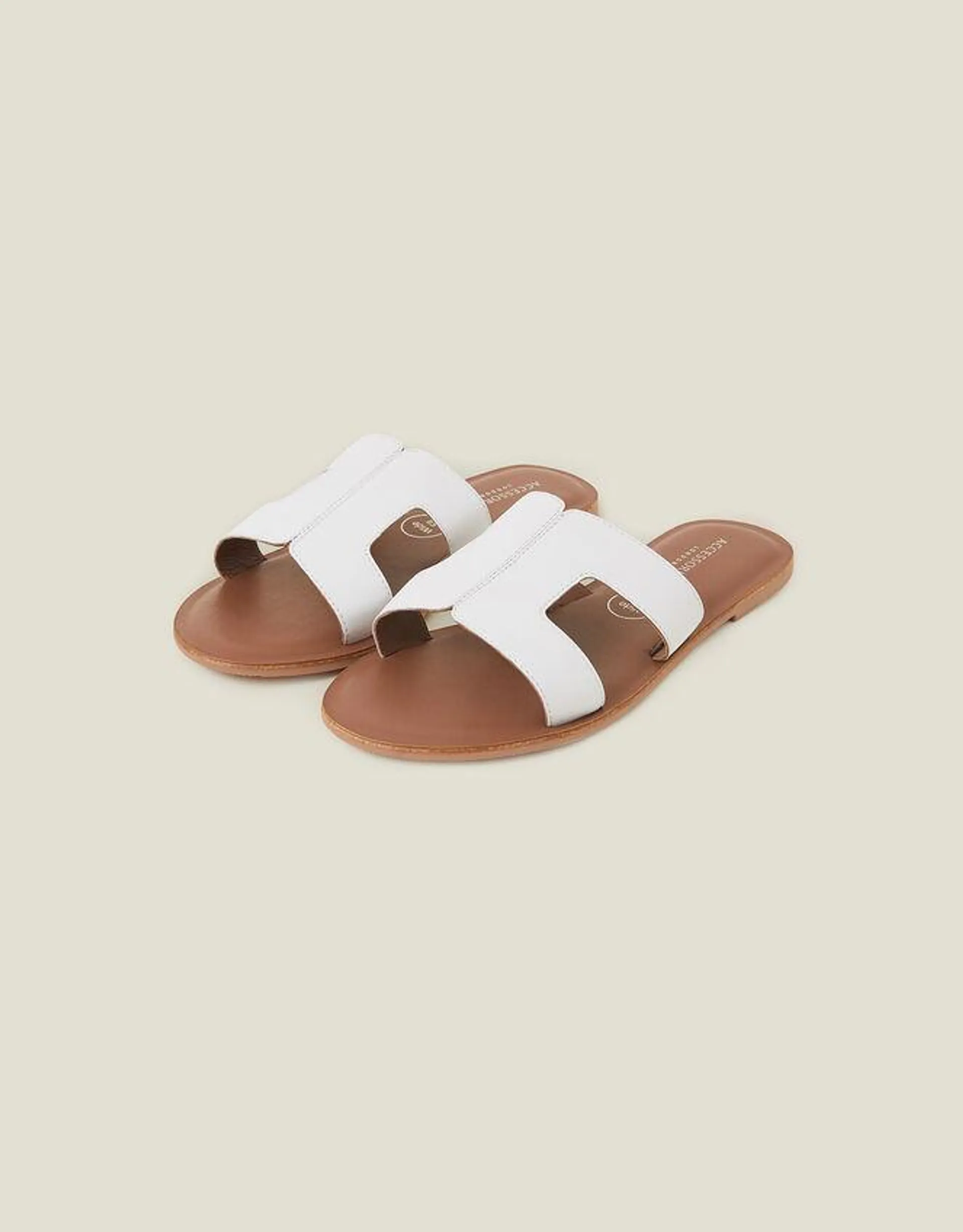 Cut-Out Wide Fit Leather Sandals White