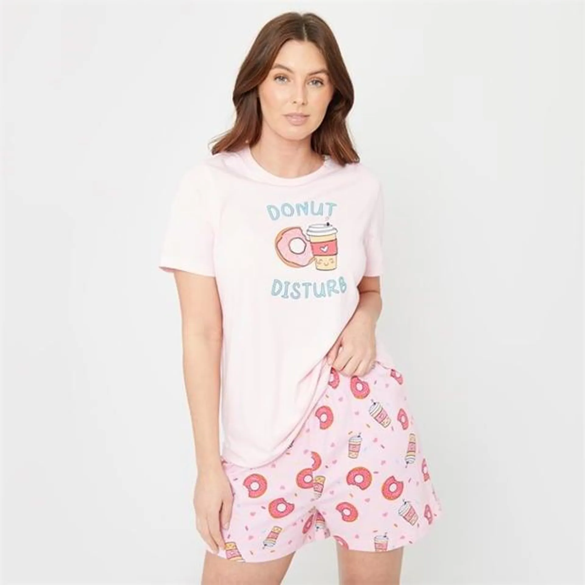 Jersey Donut Slogan Shortie Pyjama Set