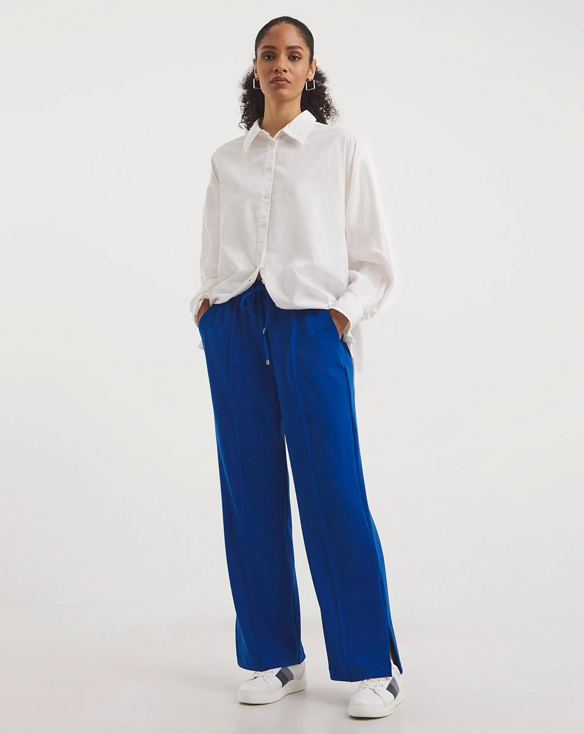 Blue Relaxed Scuba Crepe Pull On Wide Leg Trouser