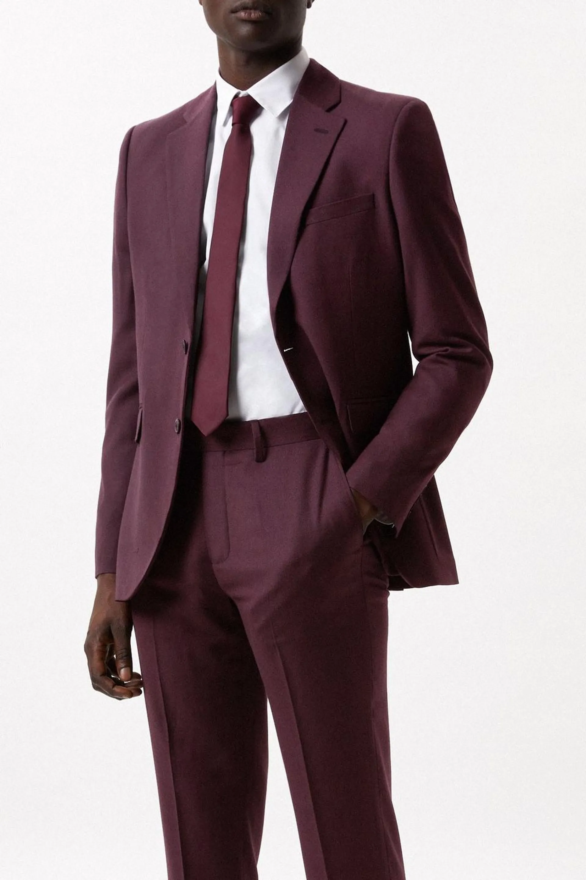 Slim Fit Burgundy Micro Texture Suit Jacket