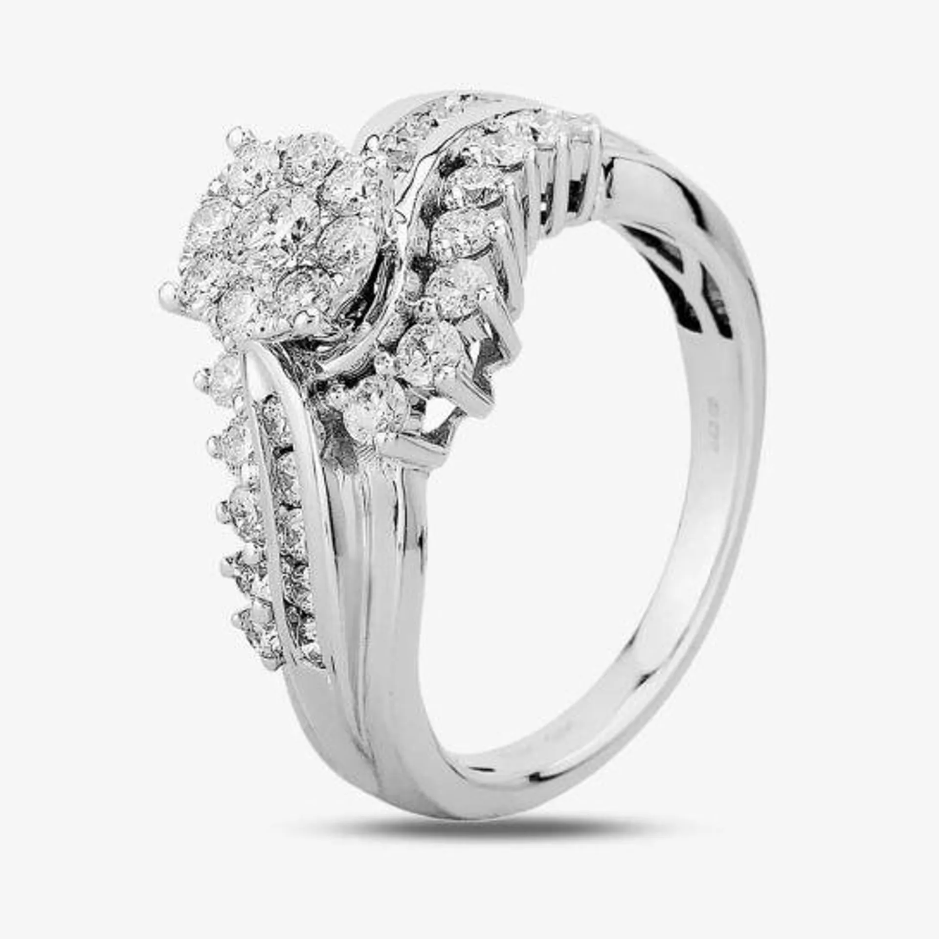 9ct White Gold 1.00ct Diamond Twist Fancy Cluster Ring THR19651-100
