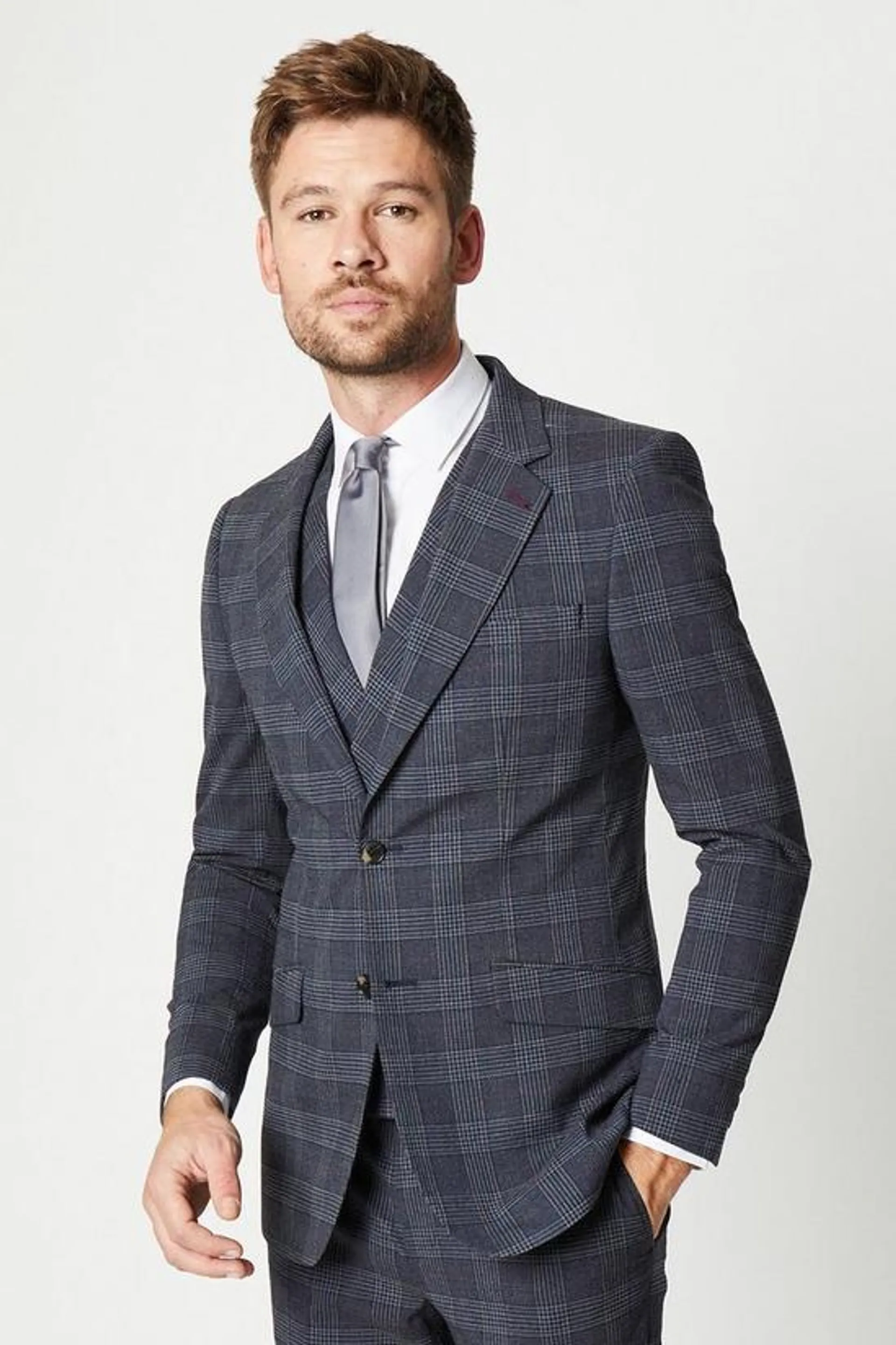 Slim Fit Retro Check Suit Jacket