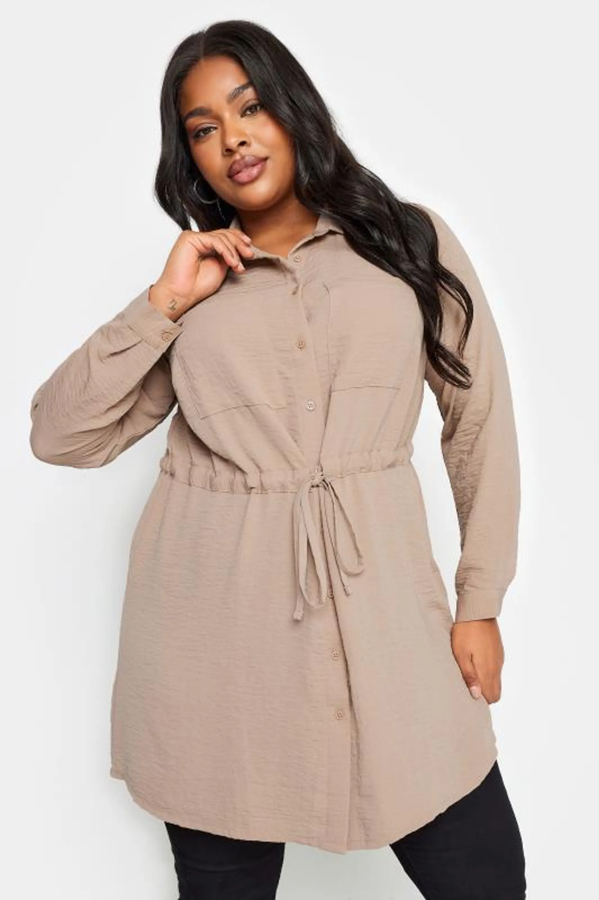 YOURS Curve Beige Brown Utility Tunic Shirt