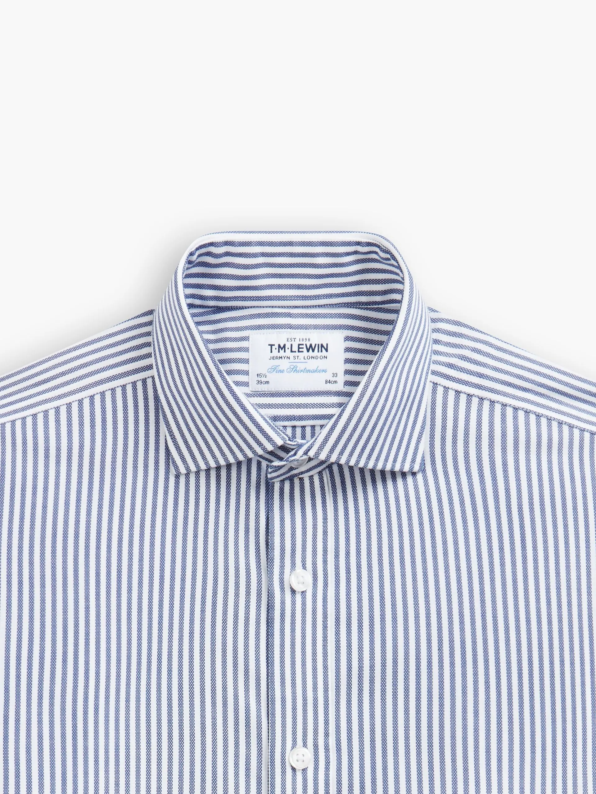 Non-Iron Navy Blue Candy Stripe Oxford Slim Fit Single Cuff Cutaway Collar Shirt