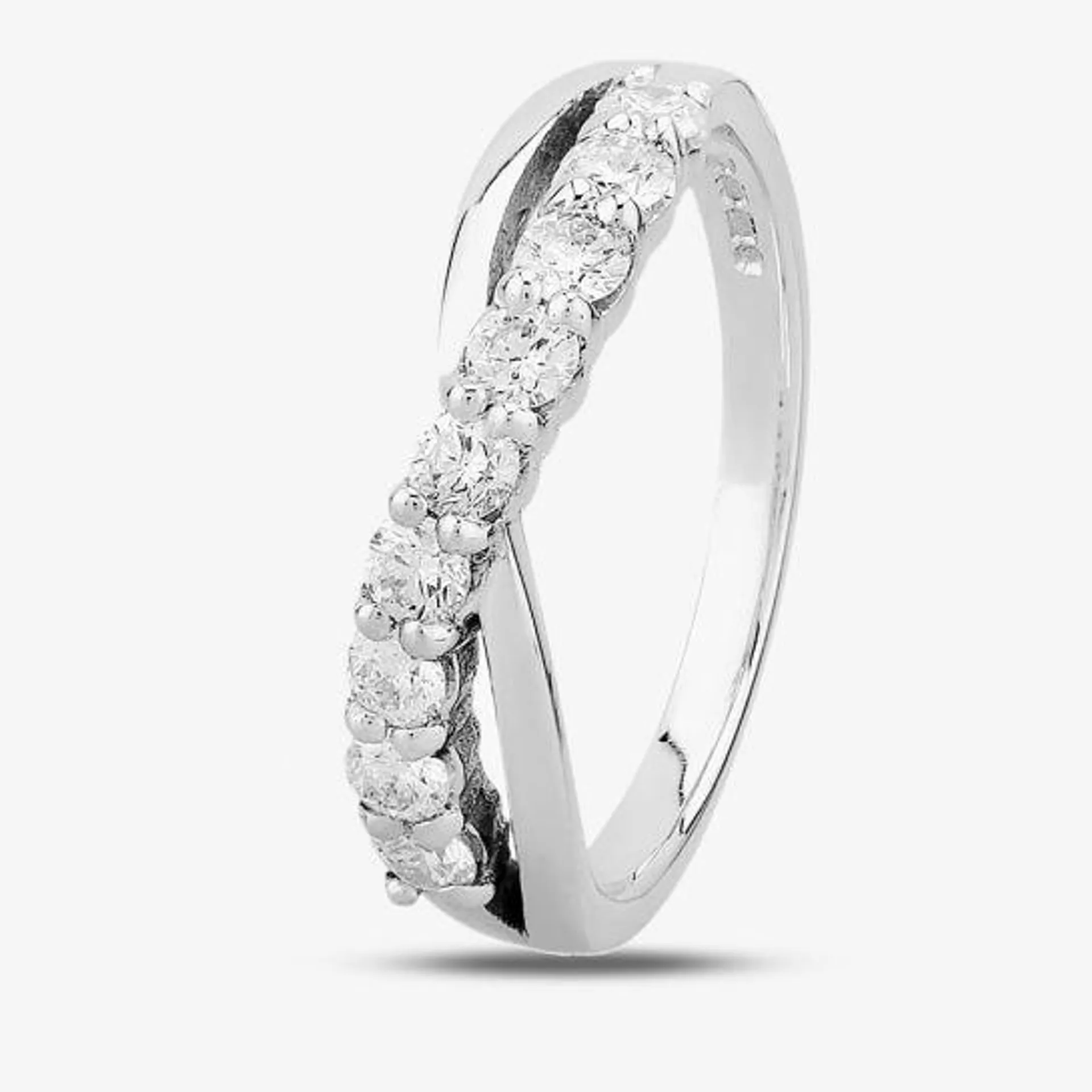 9ct White Gold 0.50ct Diamond Crossover Half Eternity Ring