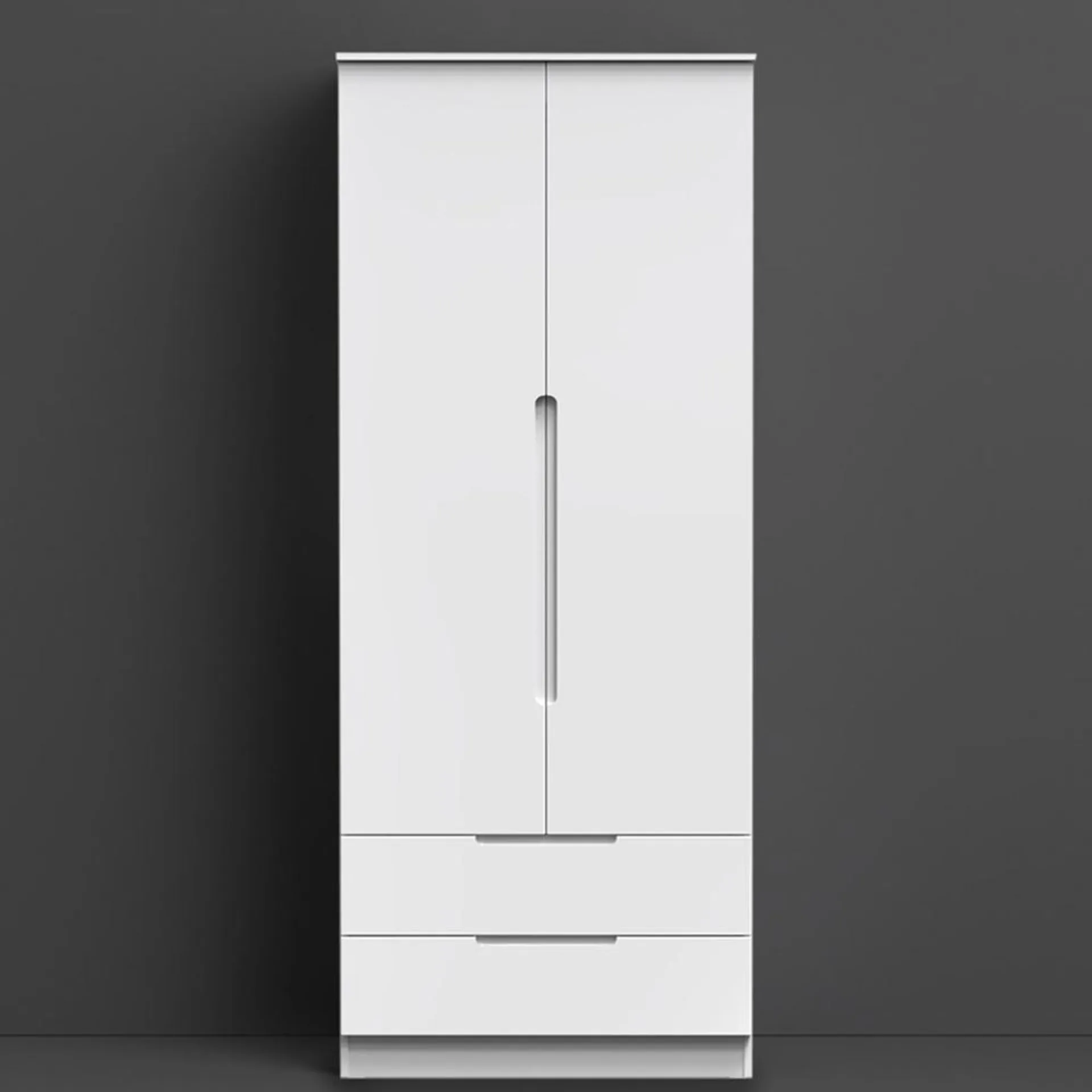 Crowndale Milan Ready Assembled 2 Door 2 Drawer Gloss White Tall Double Wardrobe