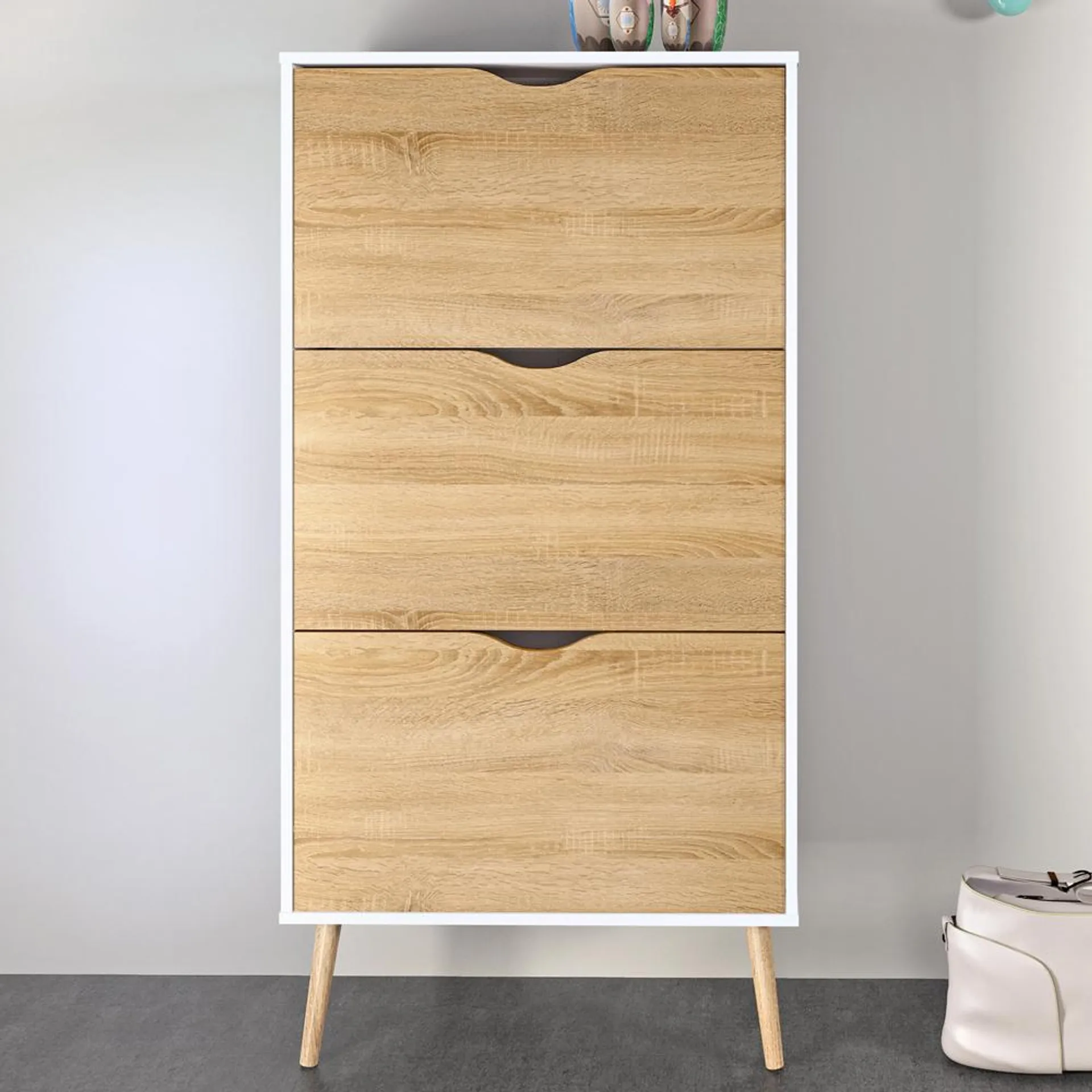 Florence 3 Drawer White and Oak Shoe Cabinet