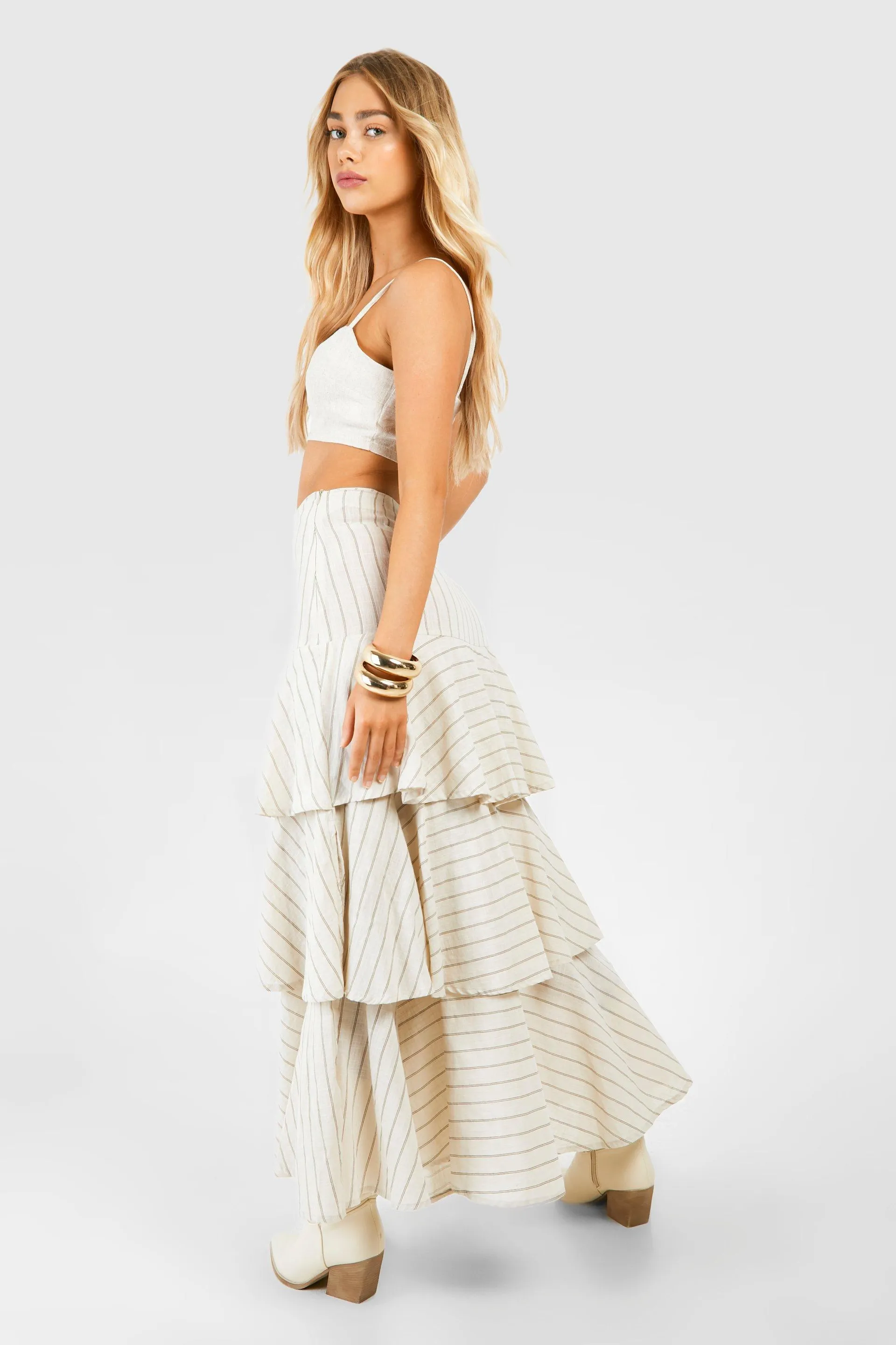 Stripe Tiered Maxi Skirt