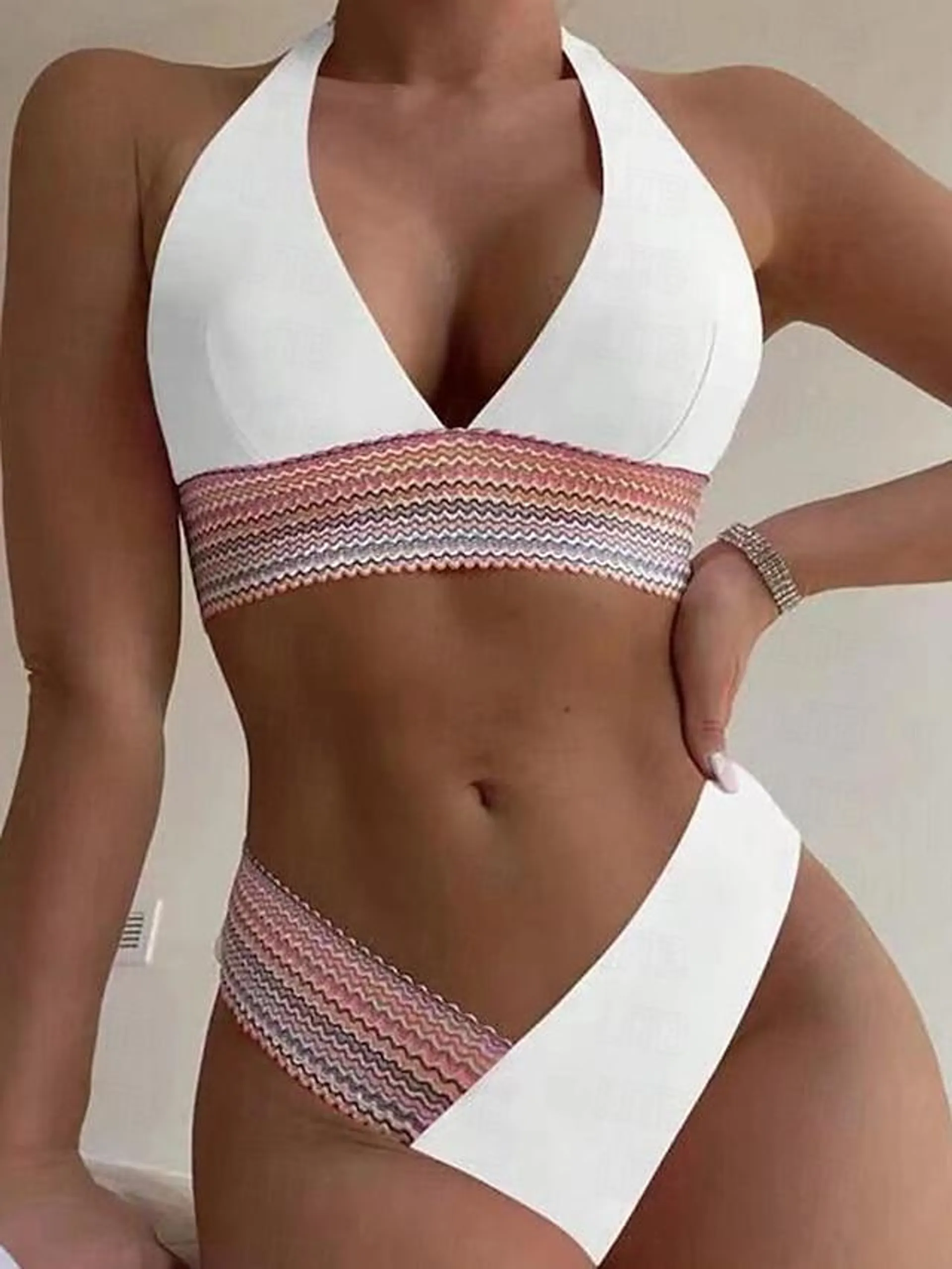 Women's Swimwear Bikini 2 Piece Normal Swimsuit Quick Dry Push Up Pure Color Scoop Neck Sporty Sexy Bathing Suits