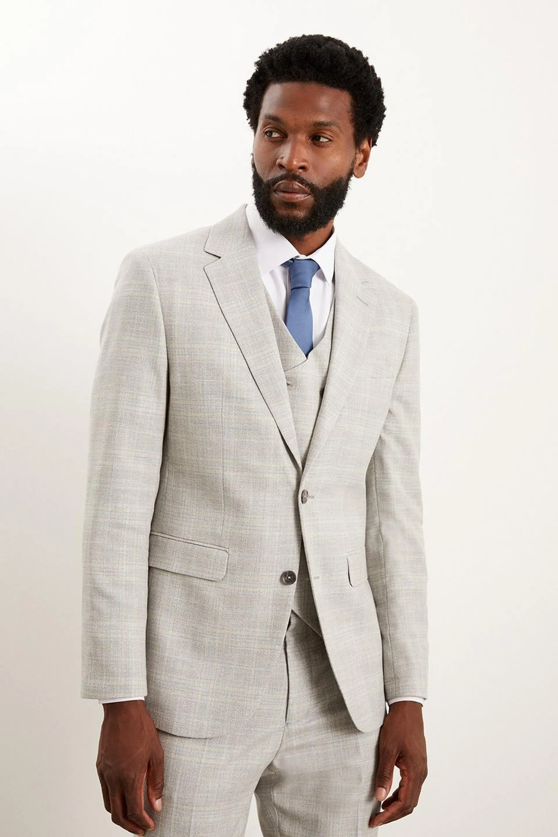 Tailored Fit Grey Textured Check Suit Jacket