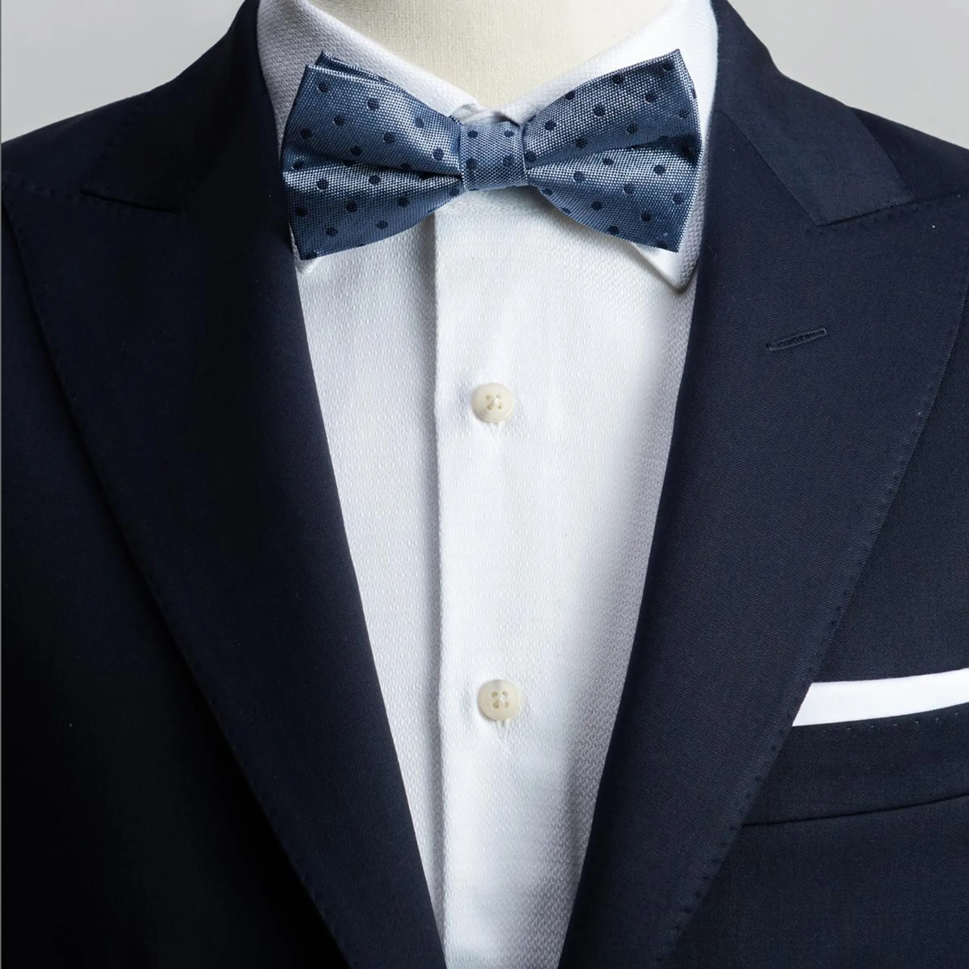 Blue dotted bow tie