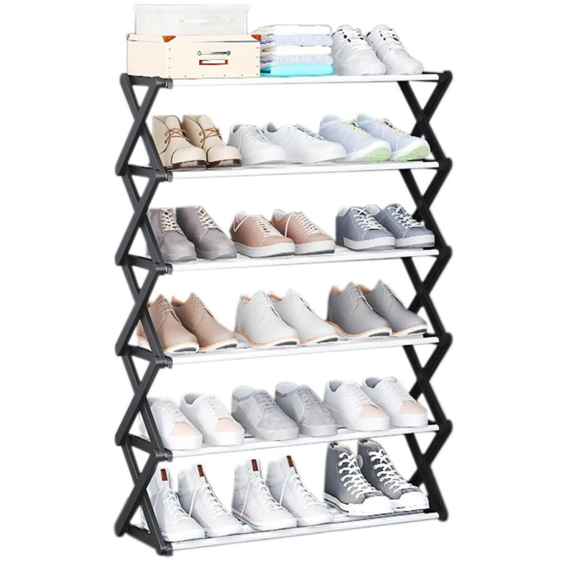 Living and Home 6 Tier Black Foldable Shoe Rack