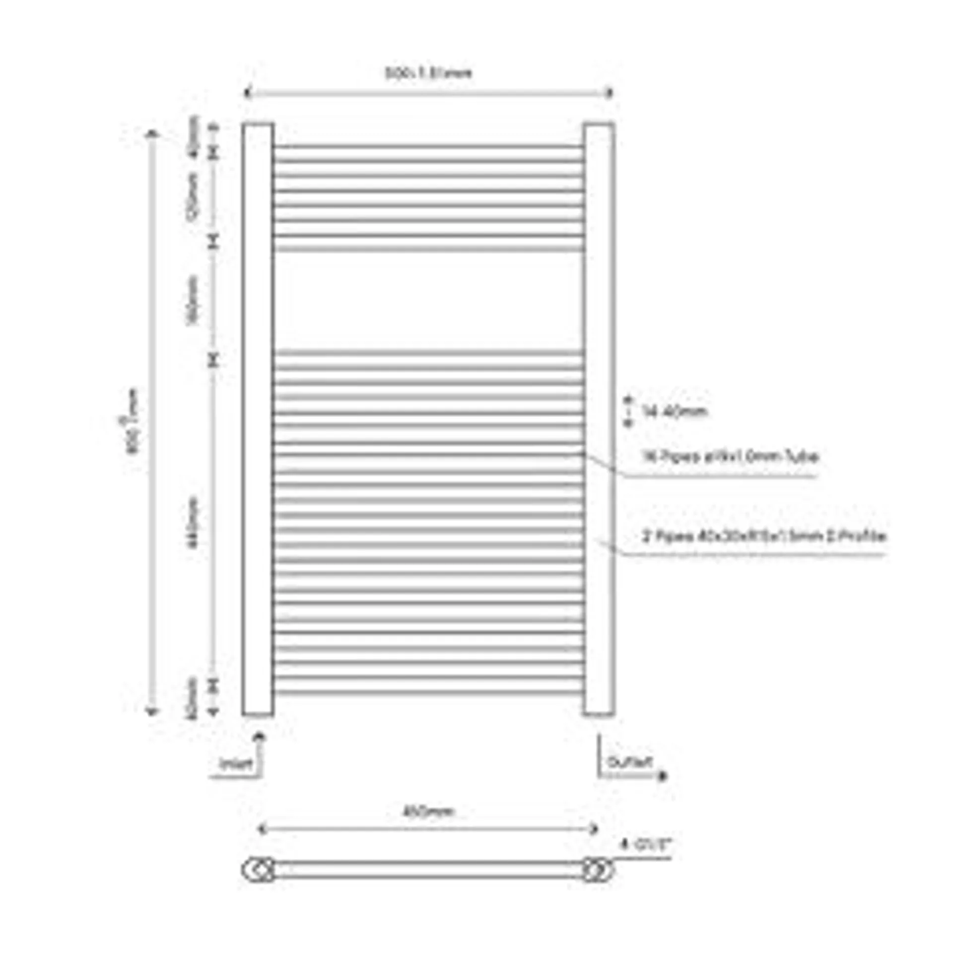 Flomasta 800mm x 500mm 925BTU Chrome Flat Towel Radiator