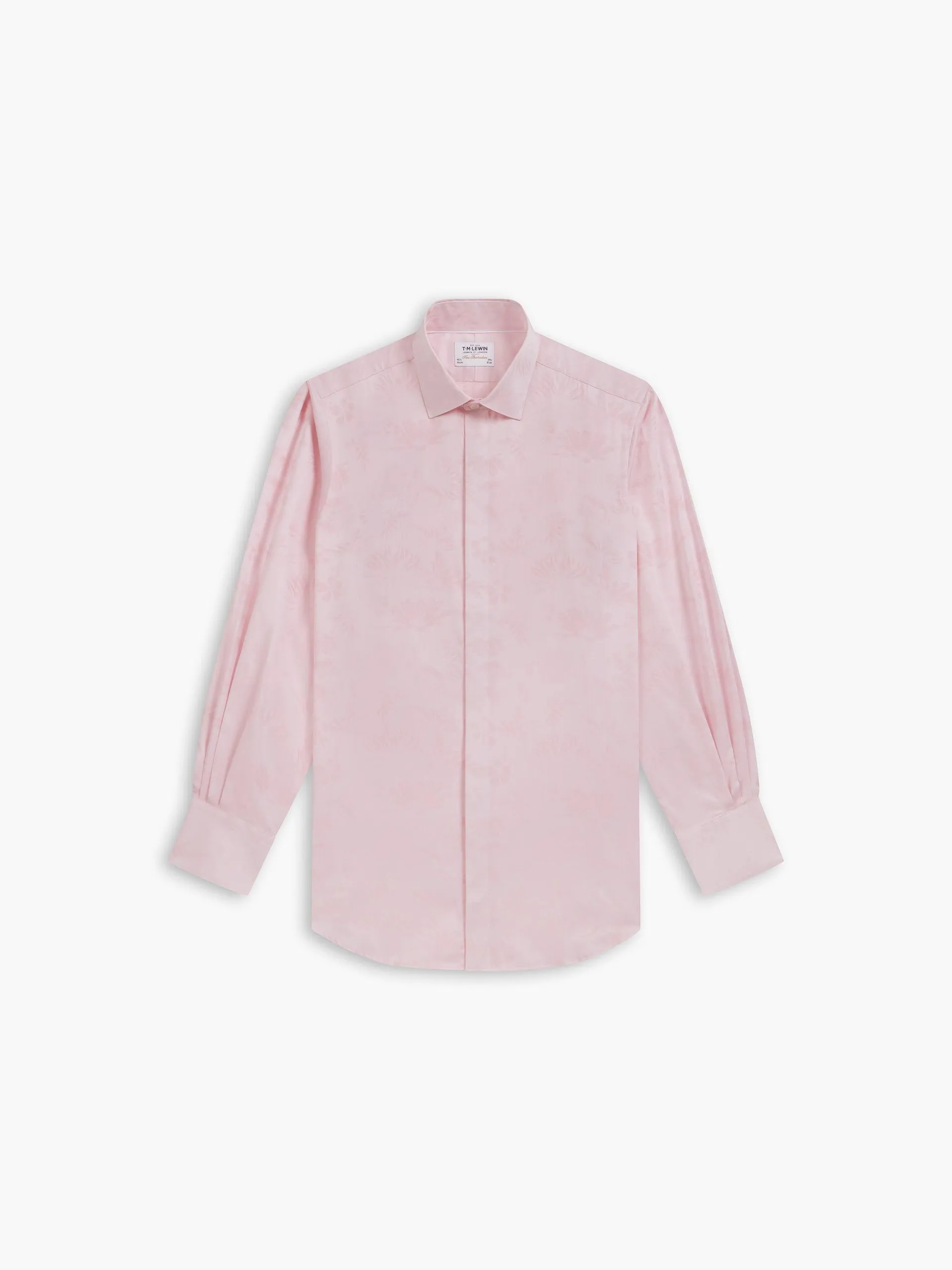 Pink Jacquard Floral Slim Fit Single Cuff Classic Collar Shirt