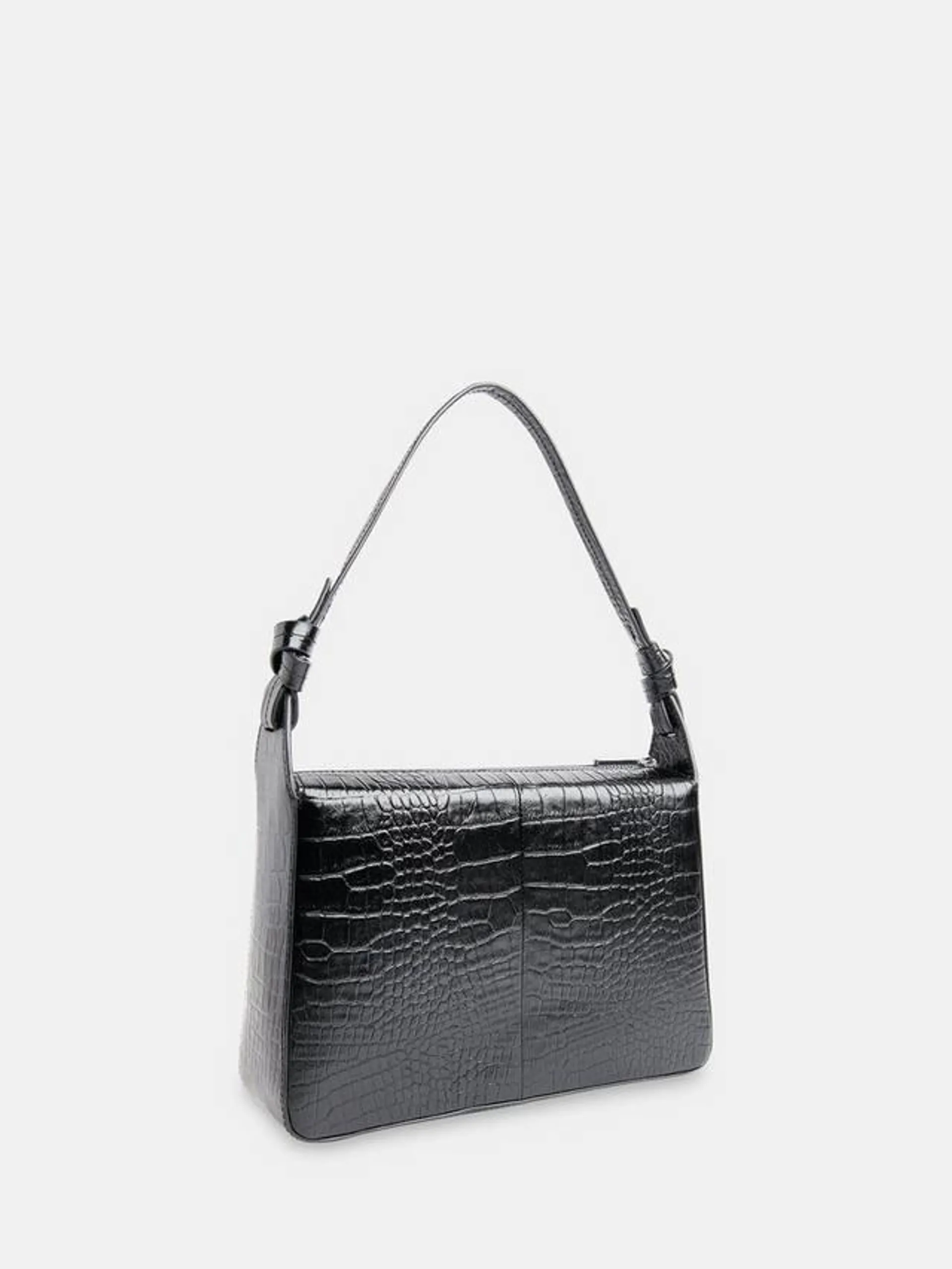 Erica Croc Texture Leather Shoulder Bag, Black