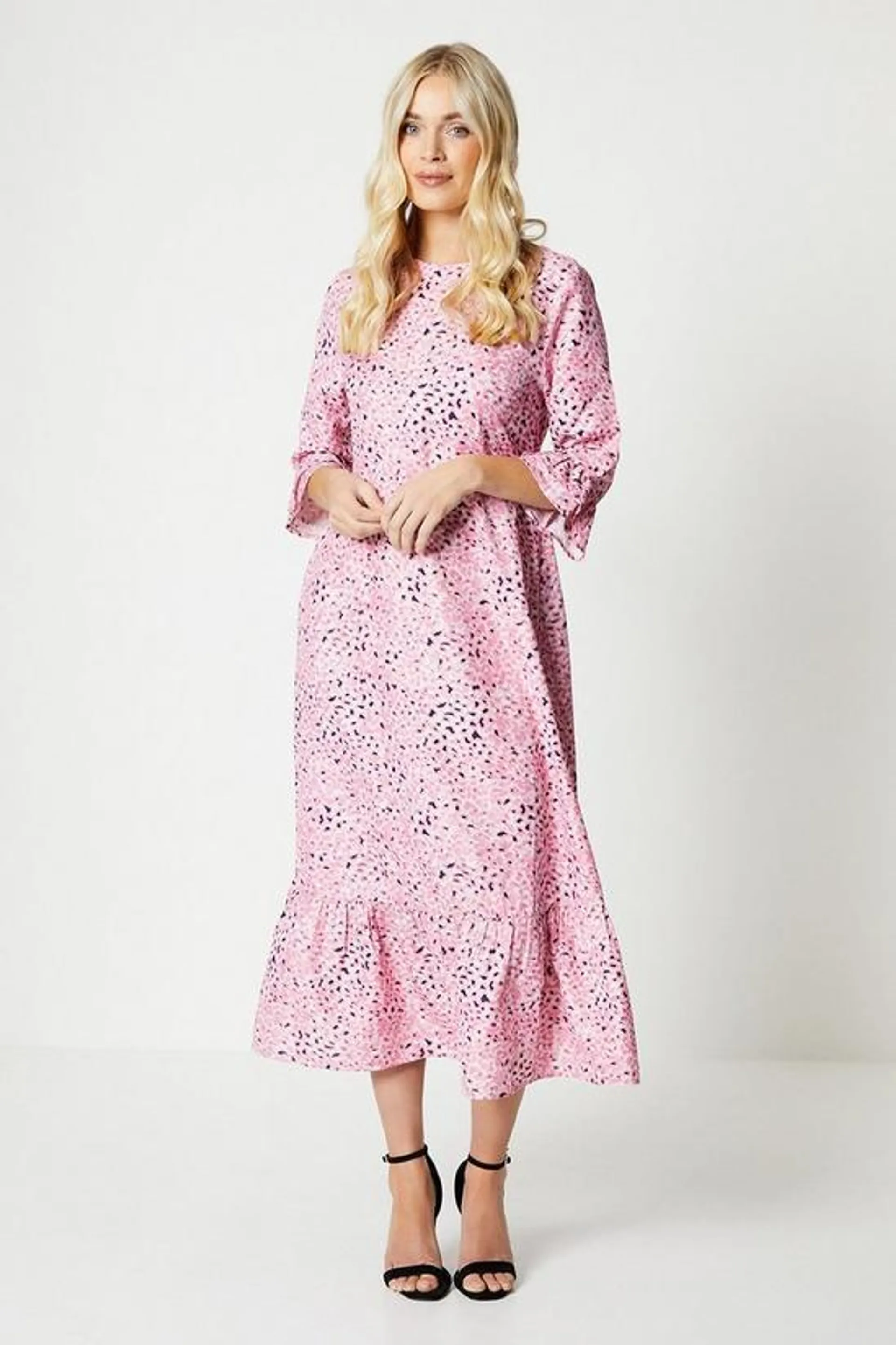 Petite Animal Print Trumpet Sleeve Midi Dress