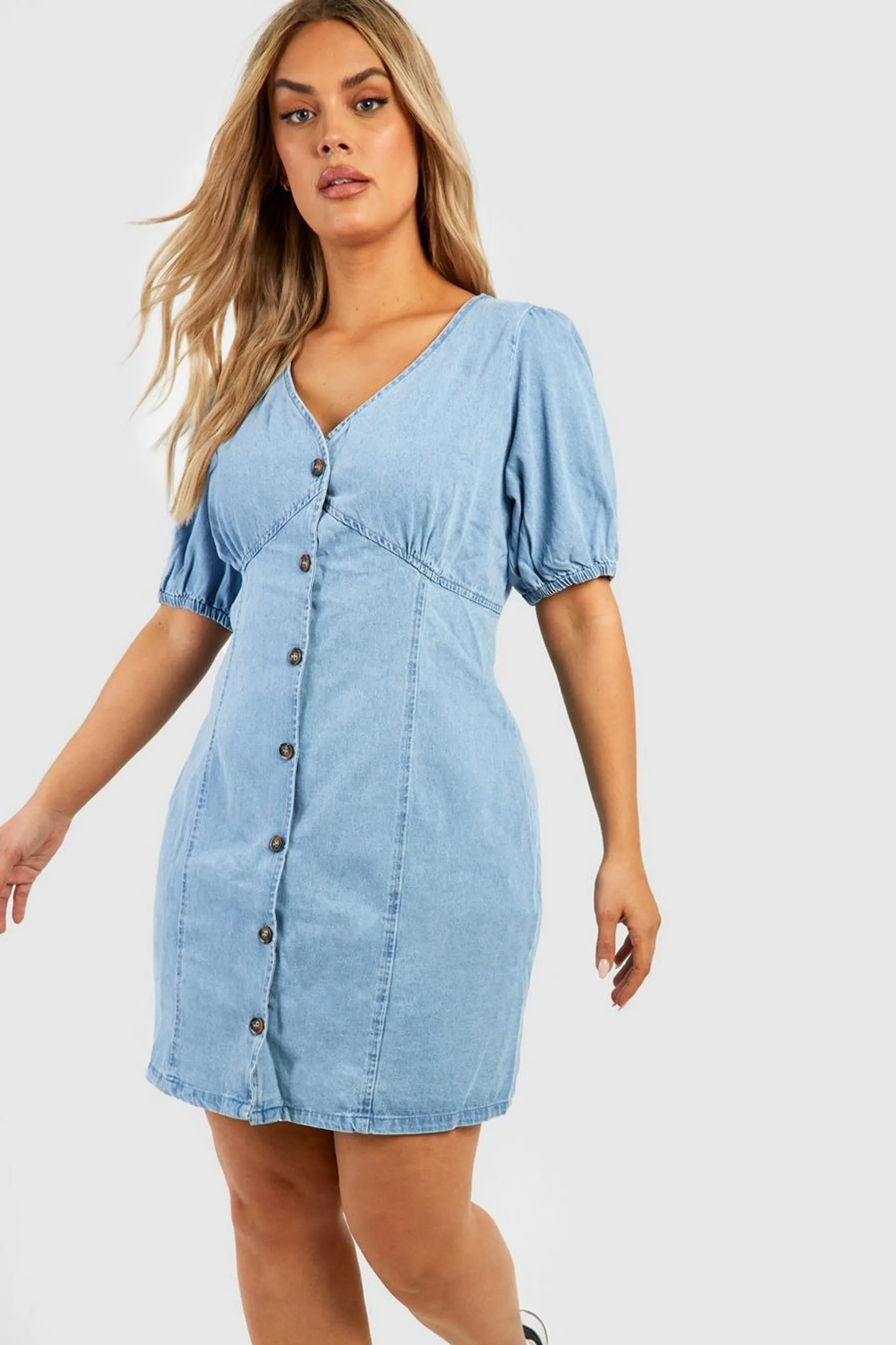 Plus Denim Button Down Shift Dress