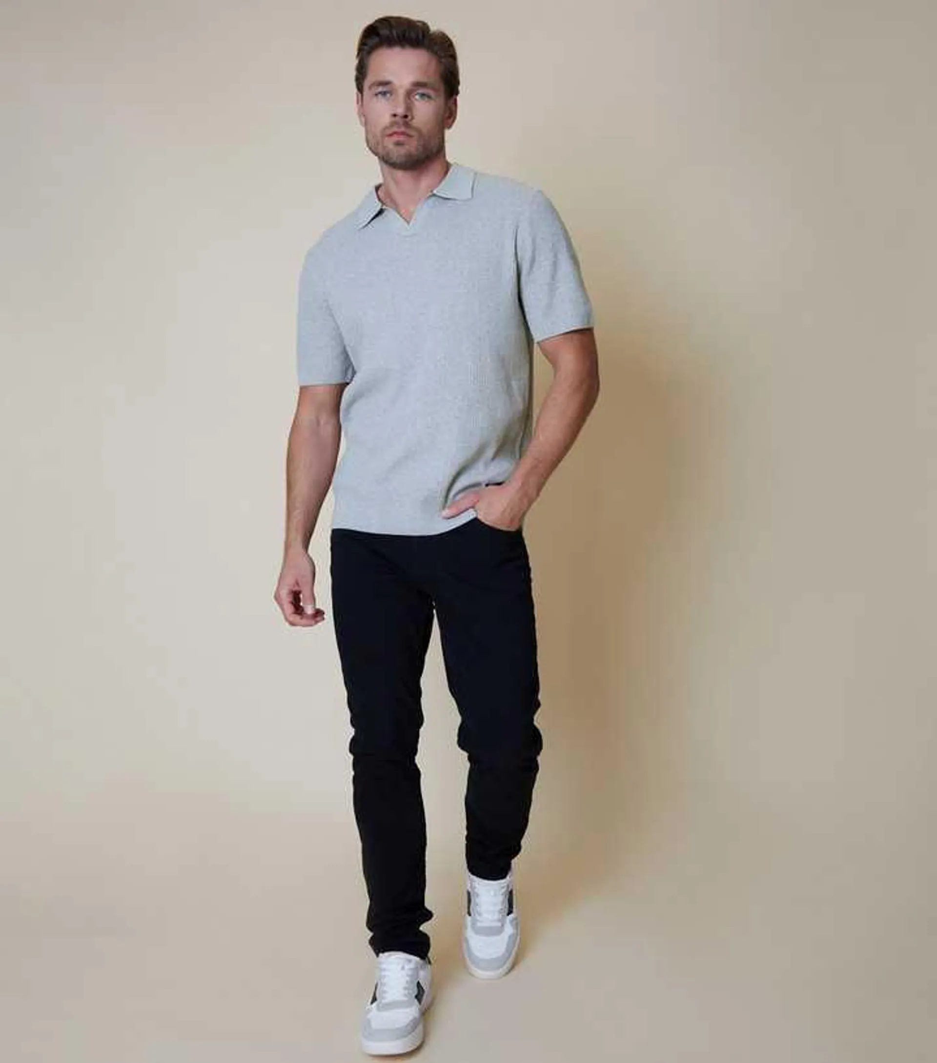 Threadbare Grey Knit Polo Shirt