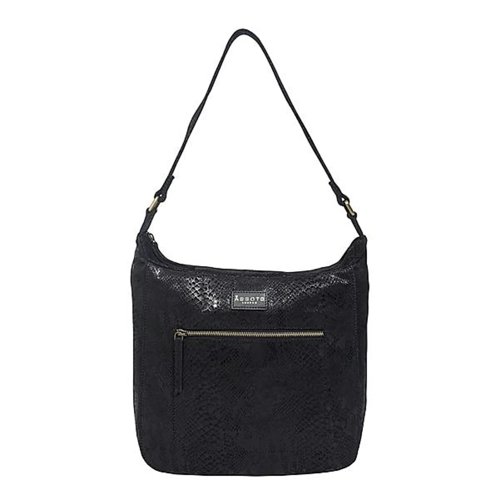 Assots London Fiona Genuine Snake Foil Leather Hobo Bag - Black