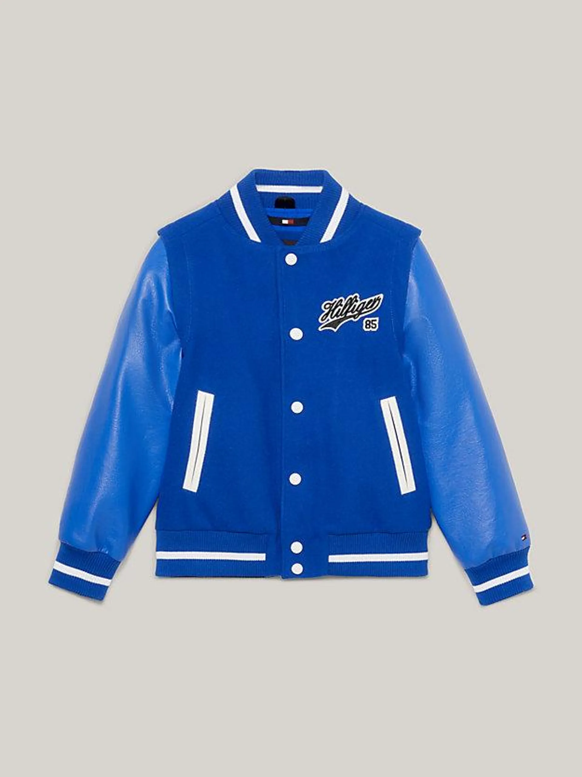 Varsity Zip-Off Sleeves Script Back Logo Bomber Jacket