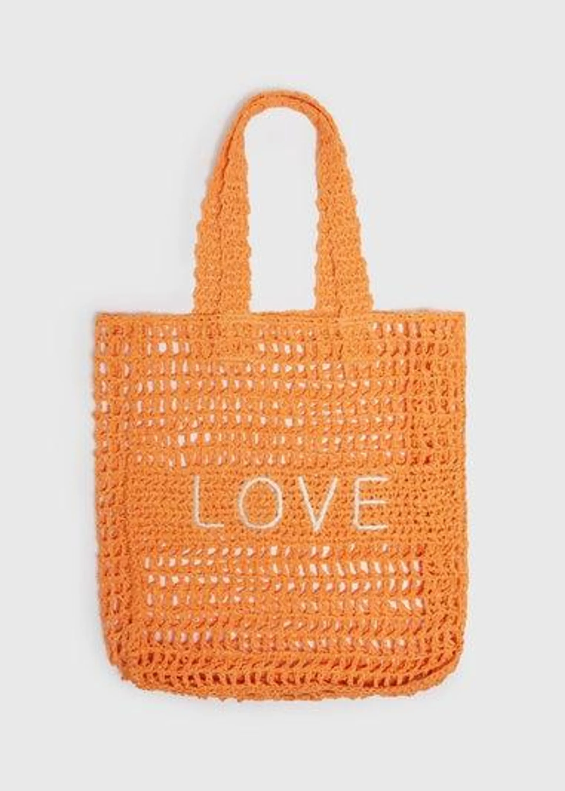 Orange Love Shopper Straw Bag