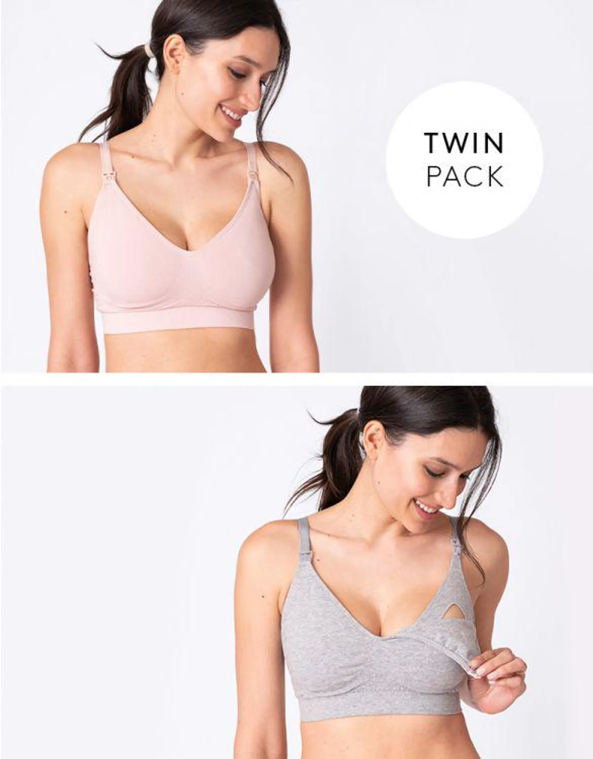 Bamboo Nursing Bras – Grey & Blush Twin Pack