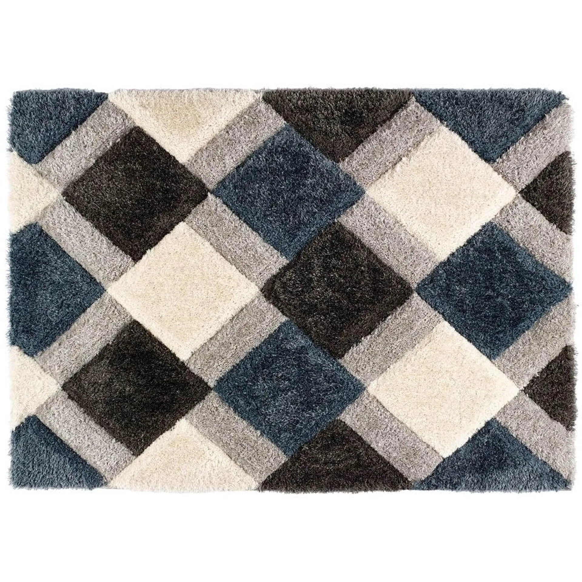 Origins 3D GEO Petrol Blue Shaggy Rug 80 x 150cm