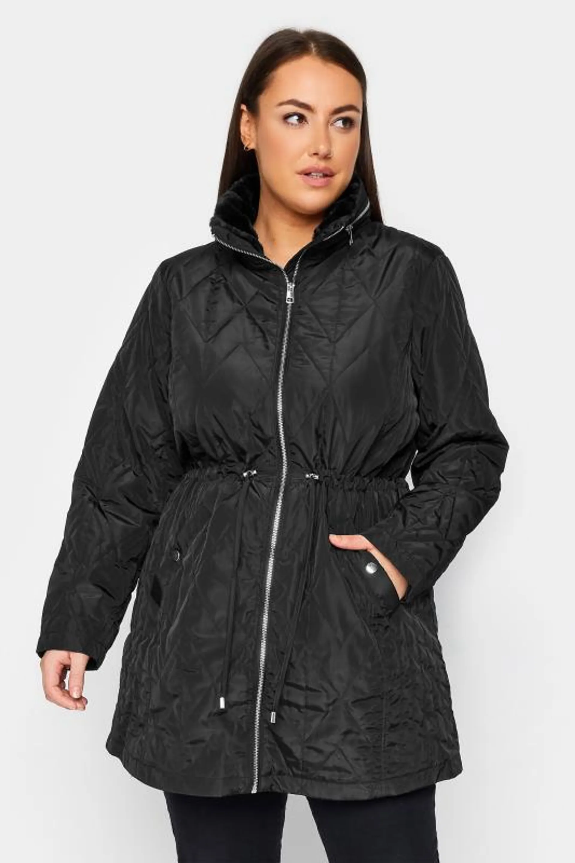 Evans Black Quilted Parka Coat